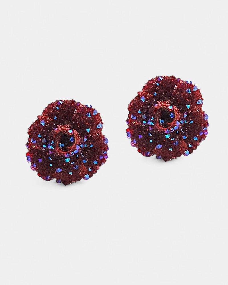 Short Swarovski Rouge flower earrings