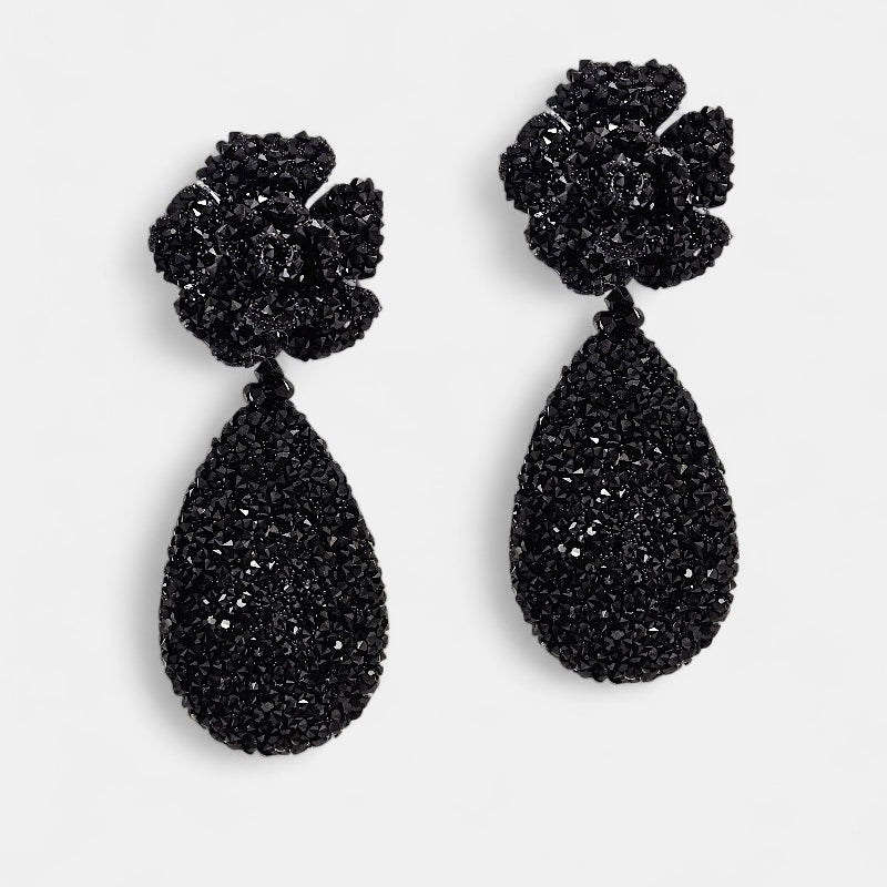 Pendientes swarovski negros de flor Crepúsculo