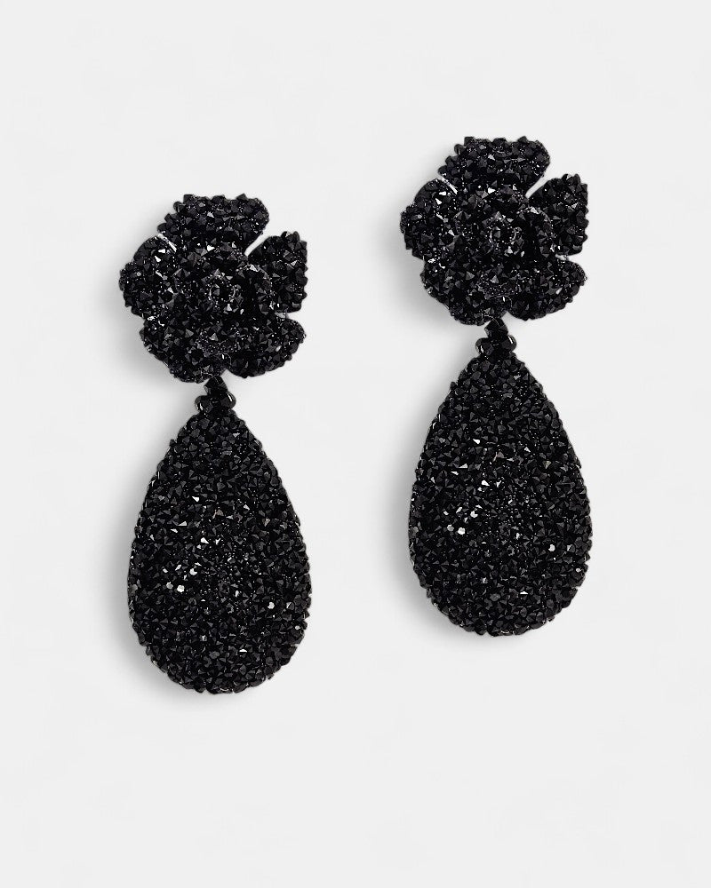 Pendientes swarovski negros de flor Crepúsculo