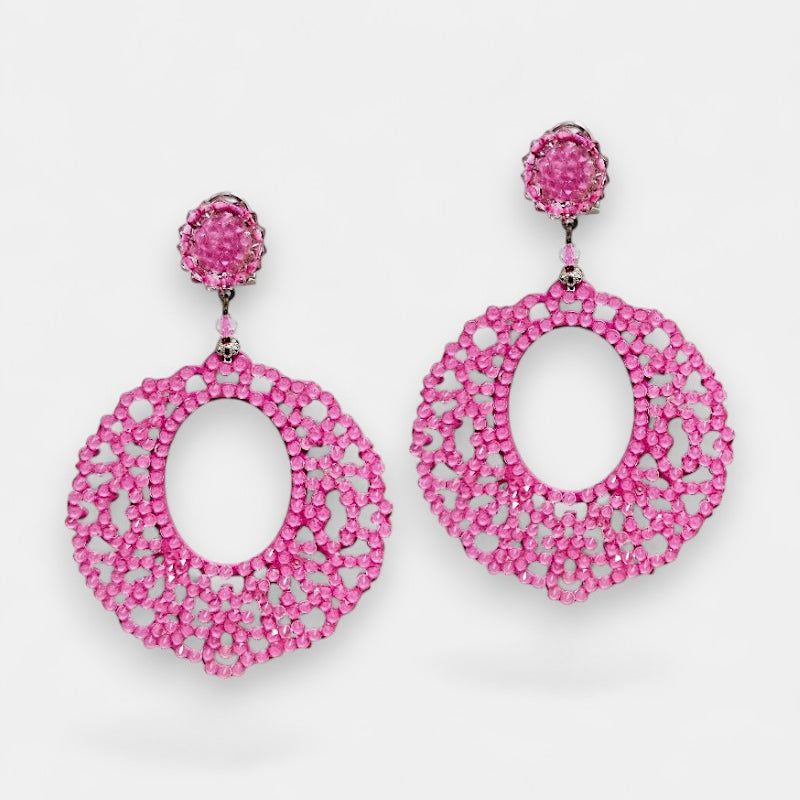 Pink openwork hoop earrings 