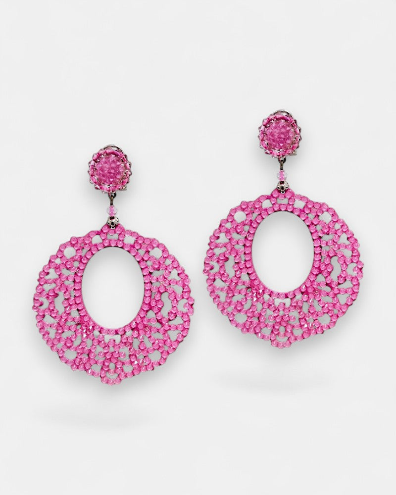 Pink openwork hoop earrings 