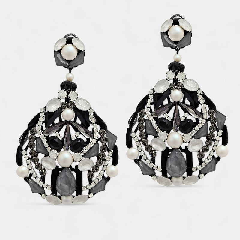 Pendientes swarovski blanco y negro Kavira