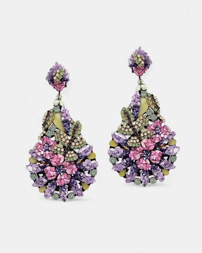Anemone earrings with rhinestones and mother-of-pearl 