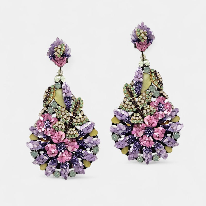 Anemone earrings with rhinestones and mother-of-pearl 