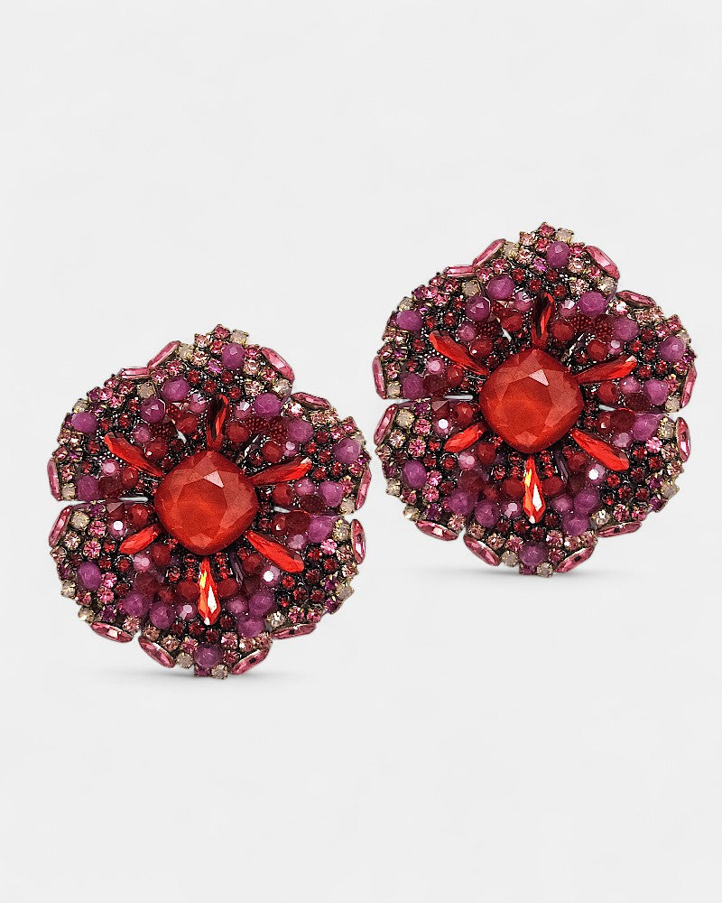 Pendientes flor swarovski rojos