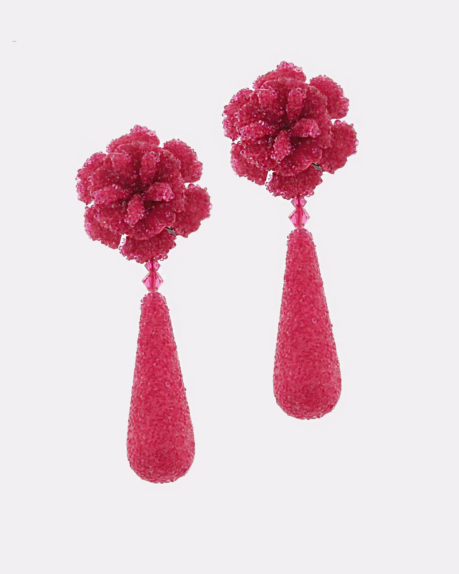 Pendientes Flor con lágrima magenta