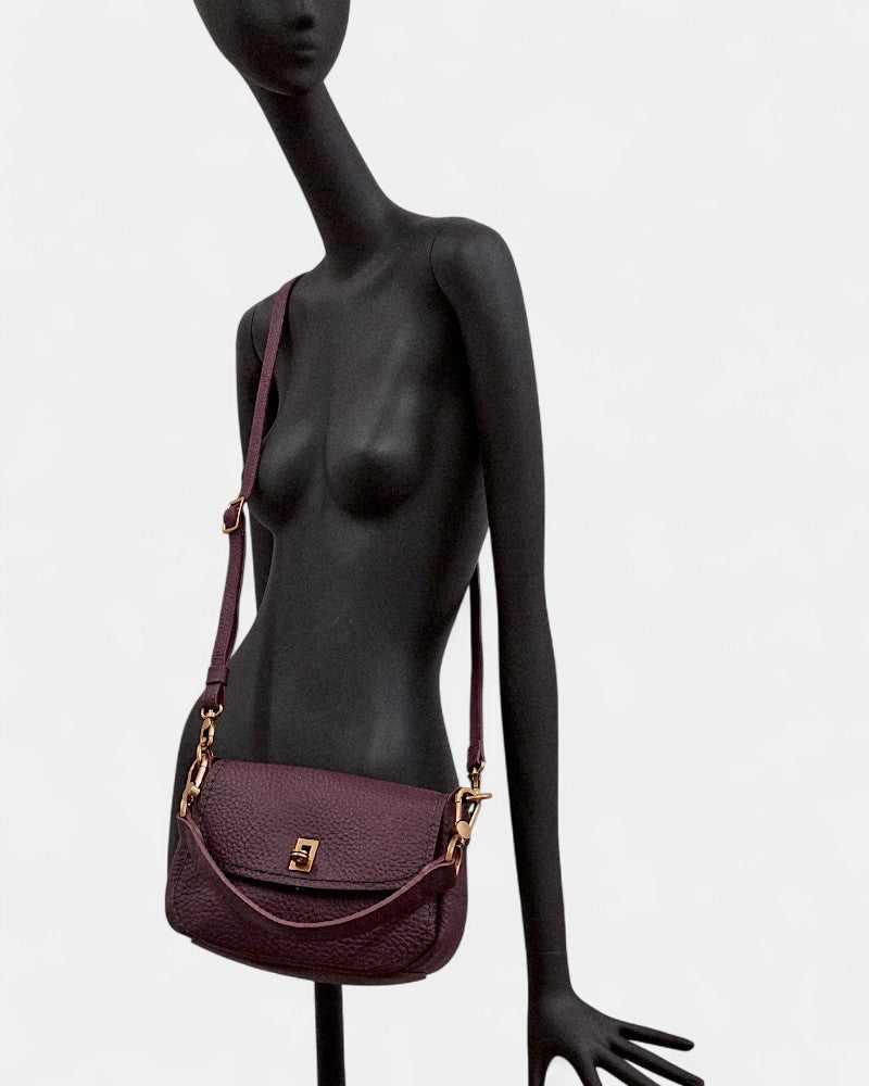 Bolso bandolera de piel Queen burdeos