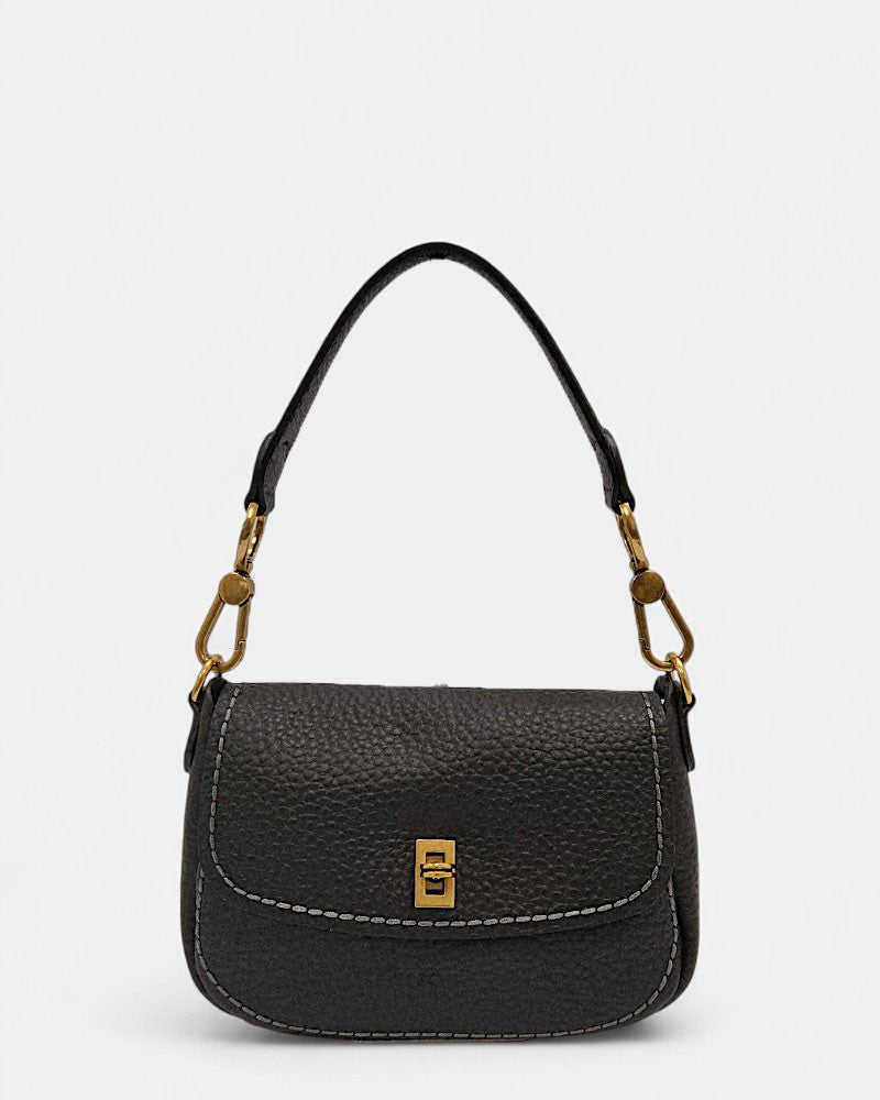 Bolso bandolera de piel Queen negro