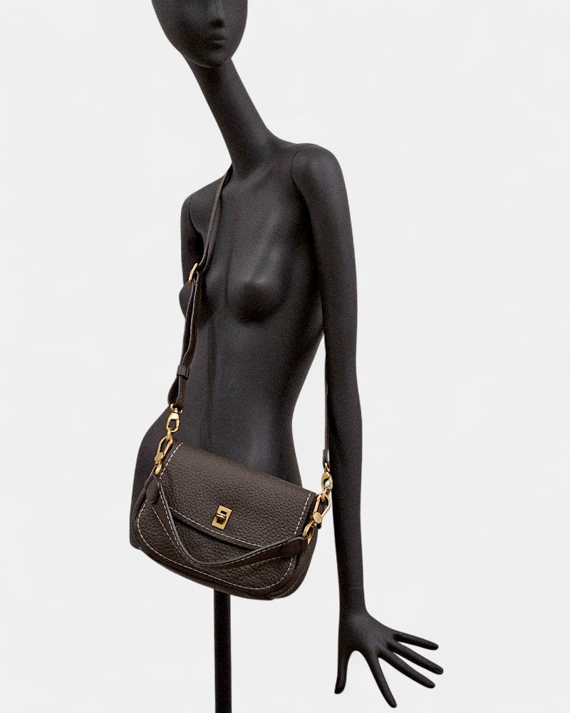 Bolso bandolera de piel Queen marrón