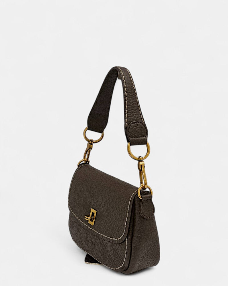 Bolso bandolera de piel Queen marrón