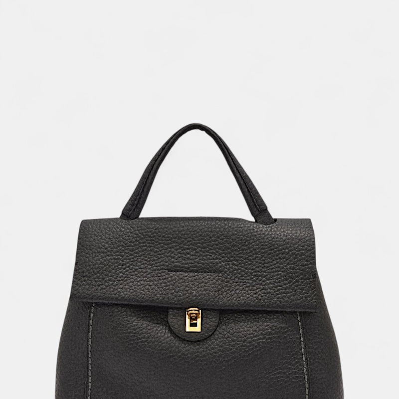 Bolso de piel con asa de mano negro