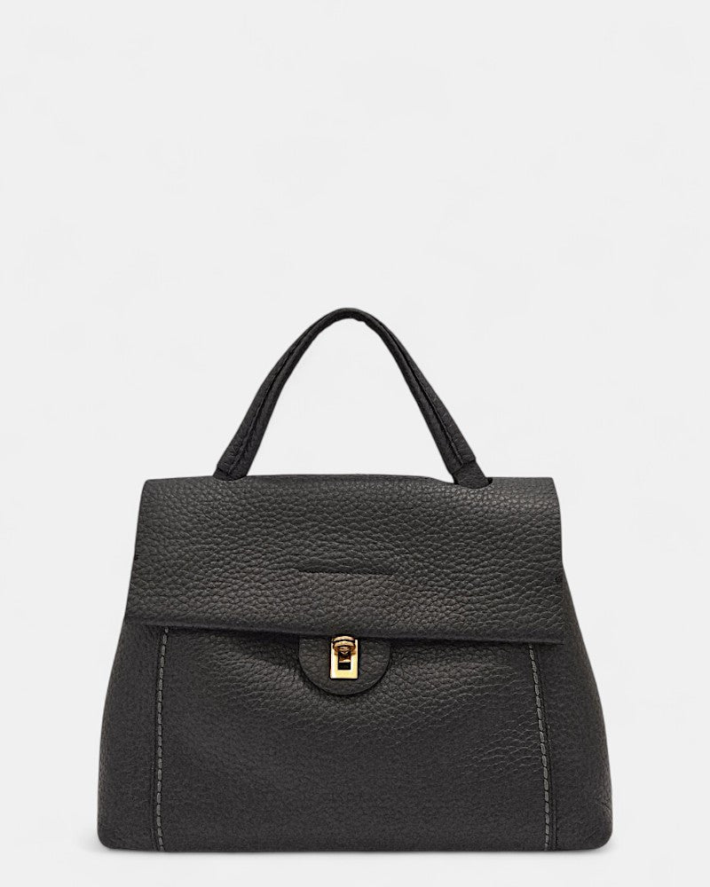Bolso de piel con asa de mano negro