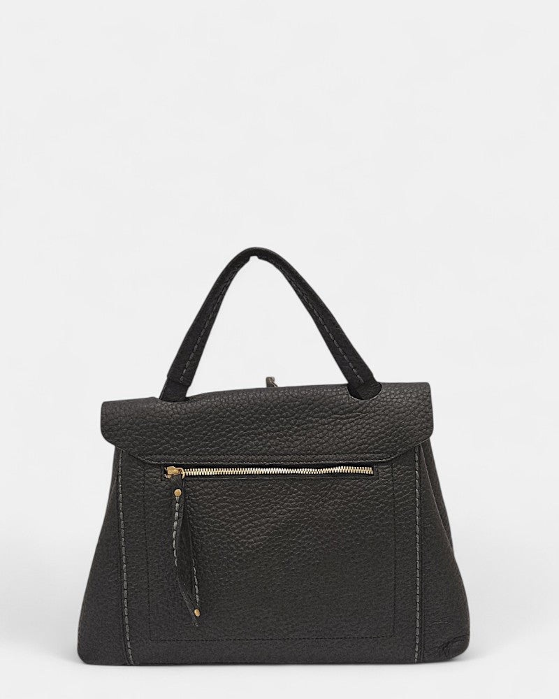 Bolso de piel con asa de mano negro
