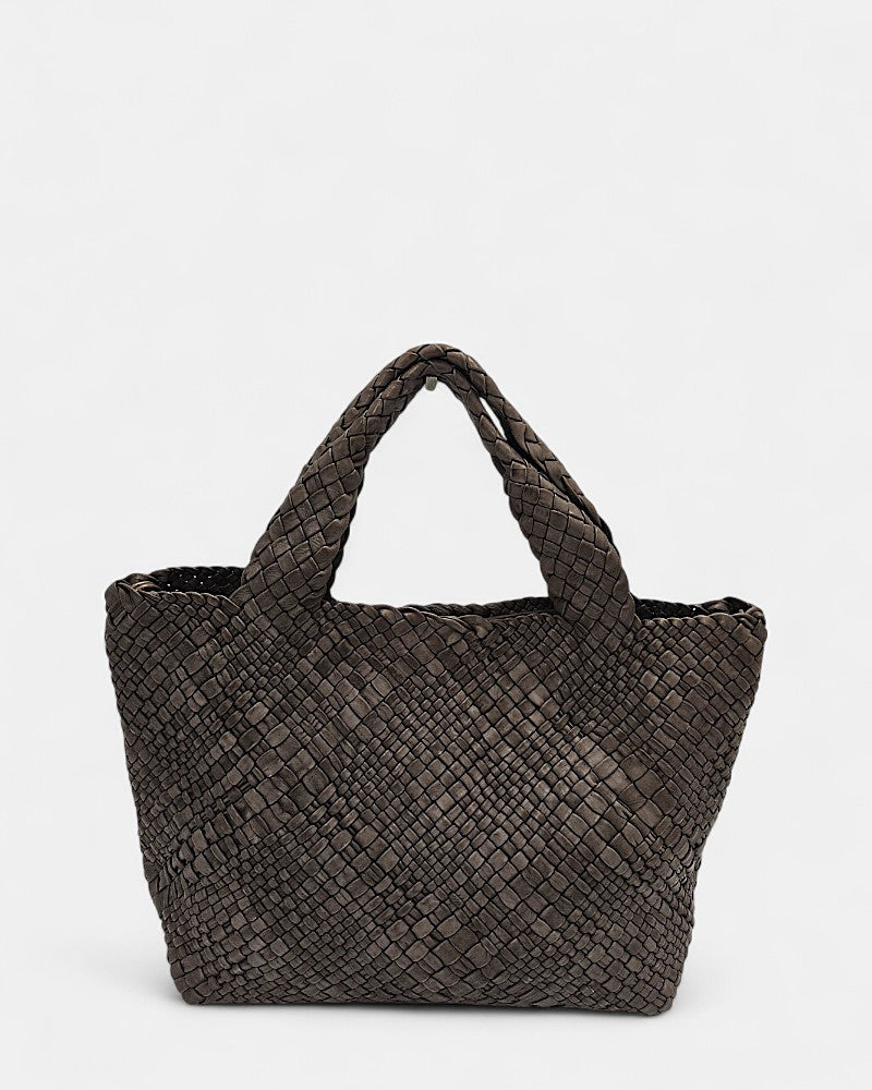 Bolso de mano en piel trenzada marrón