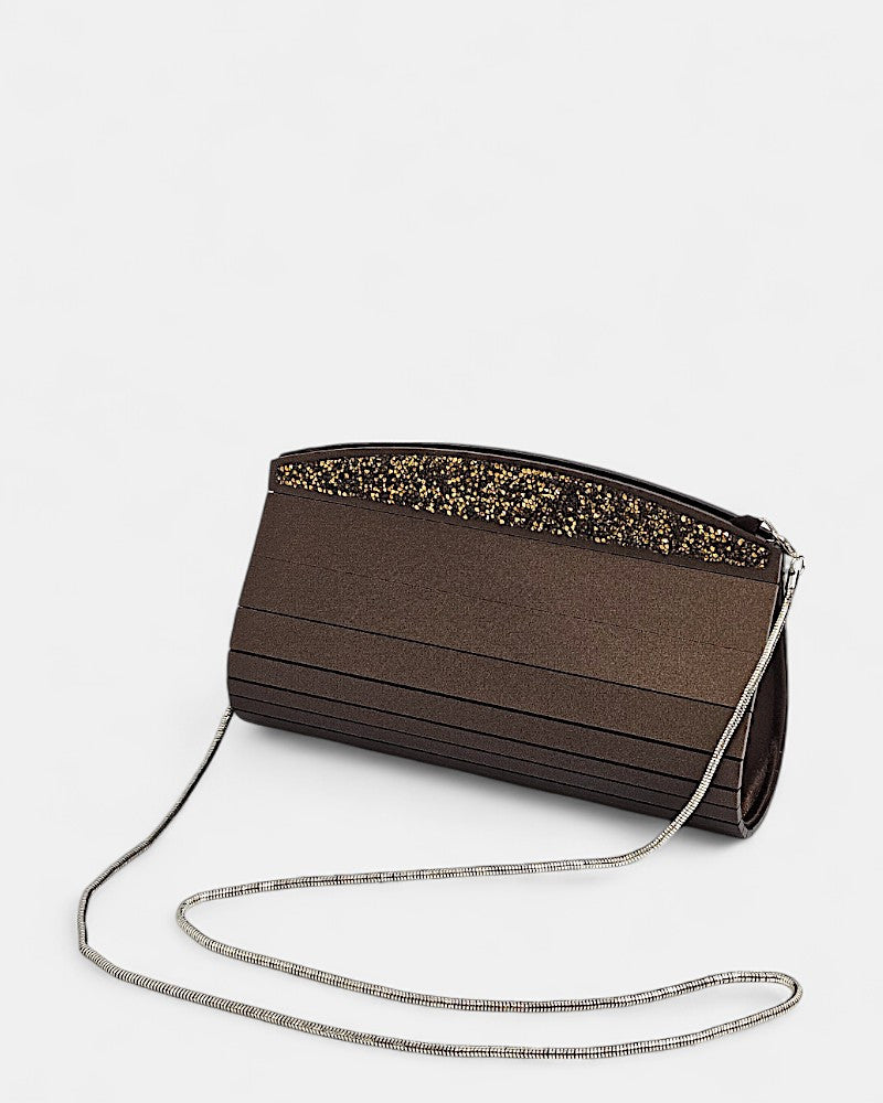 Clutch de evento marrón satinado