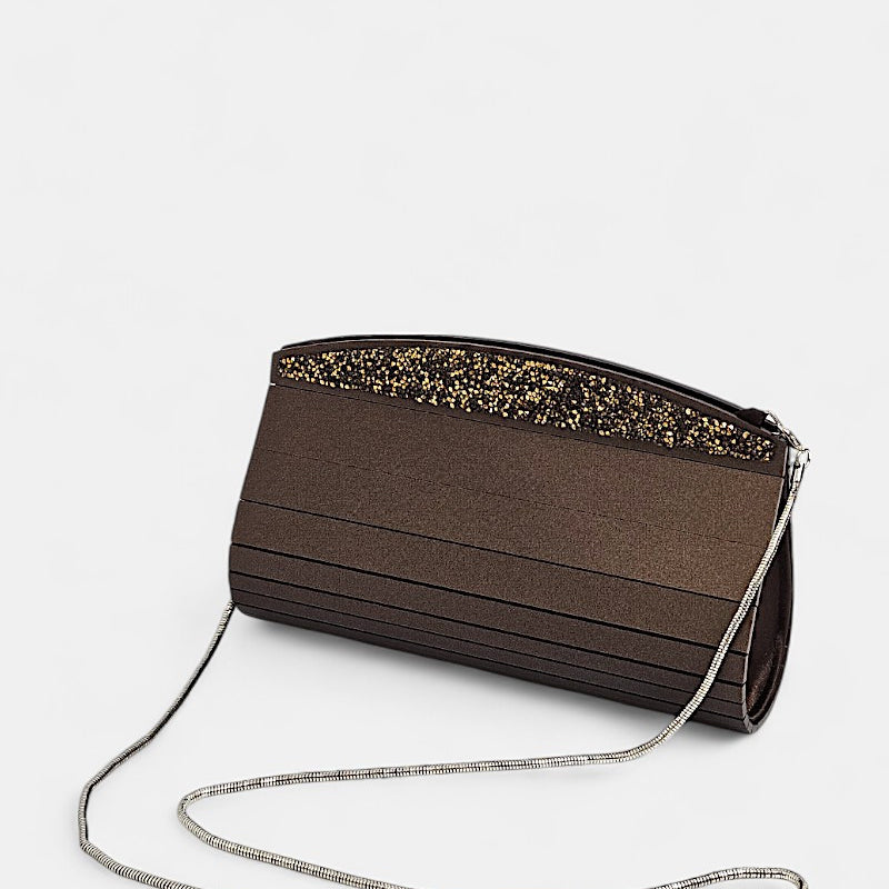 Clutch de evento marrón satinado