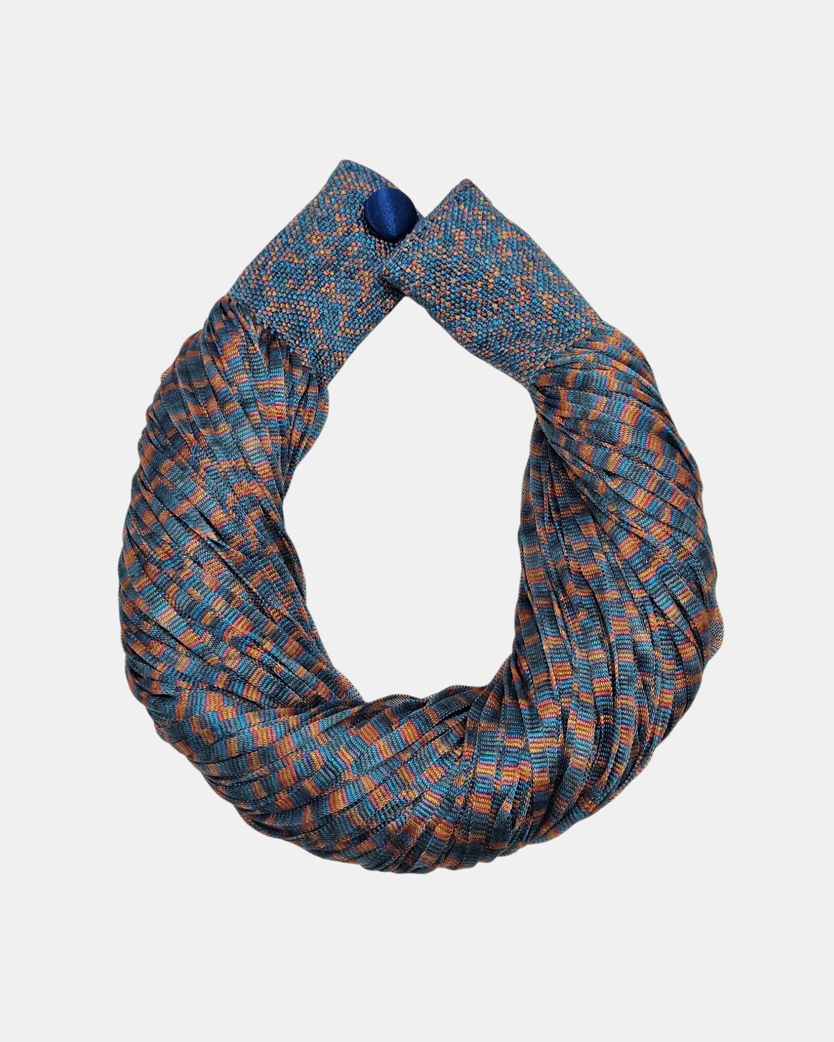 Collar de Seda Artesanal azul y cobre