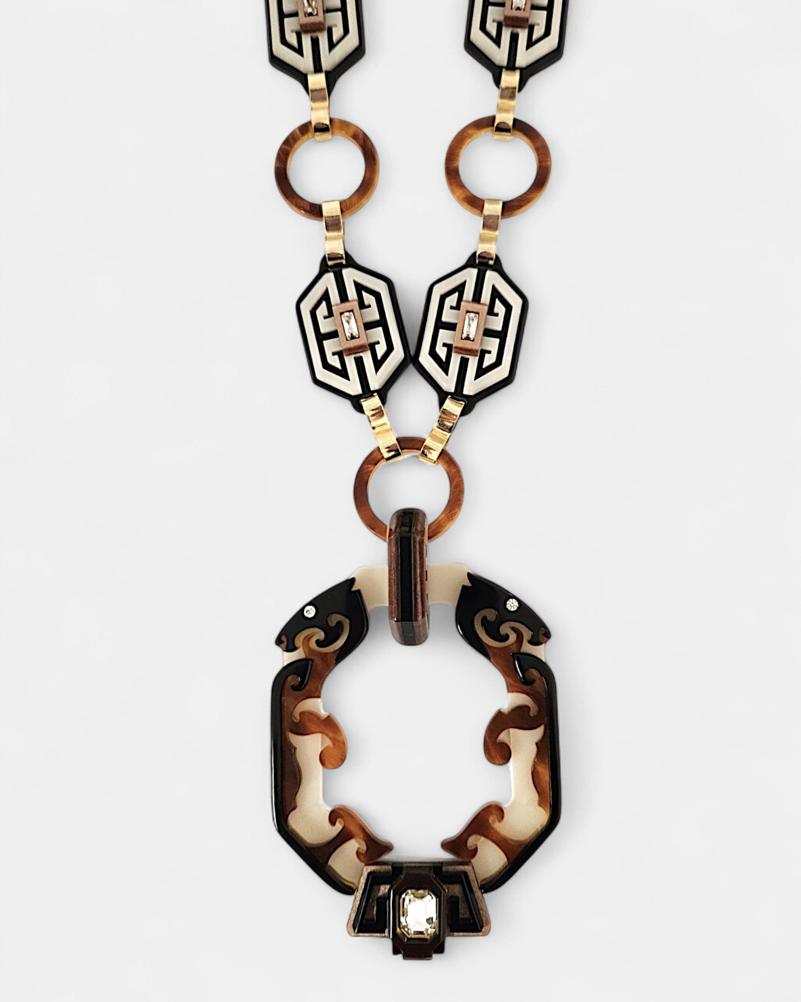 Collar Gissa Bicalho acrílico negro y marrón con cinta