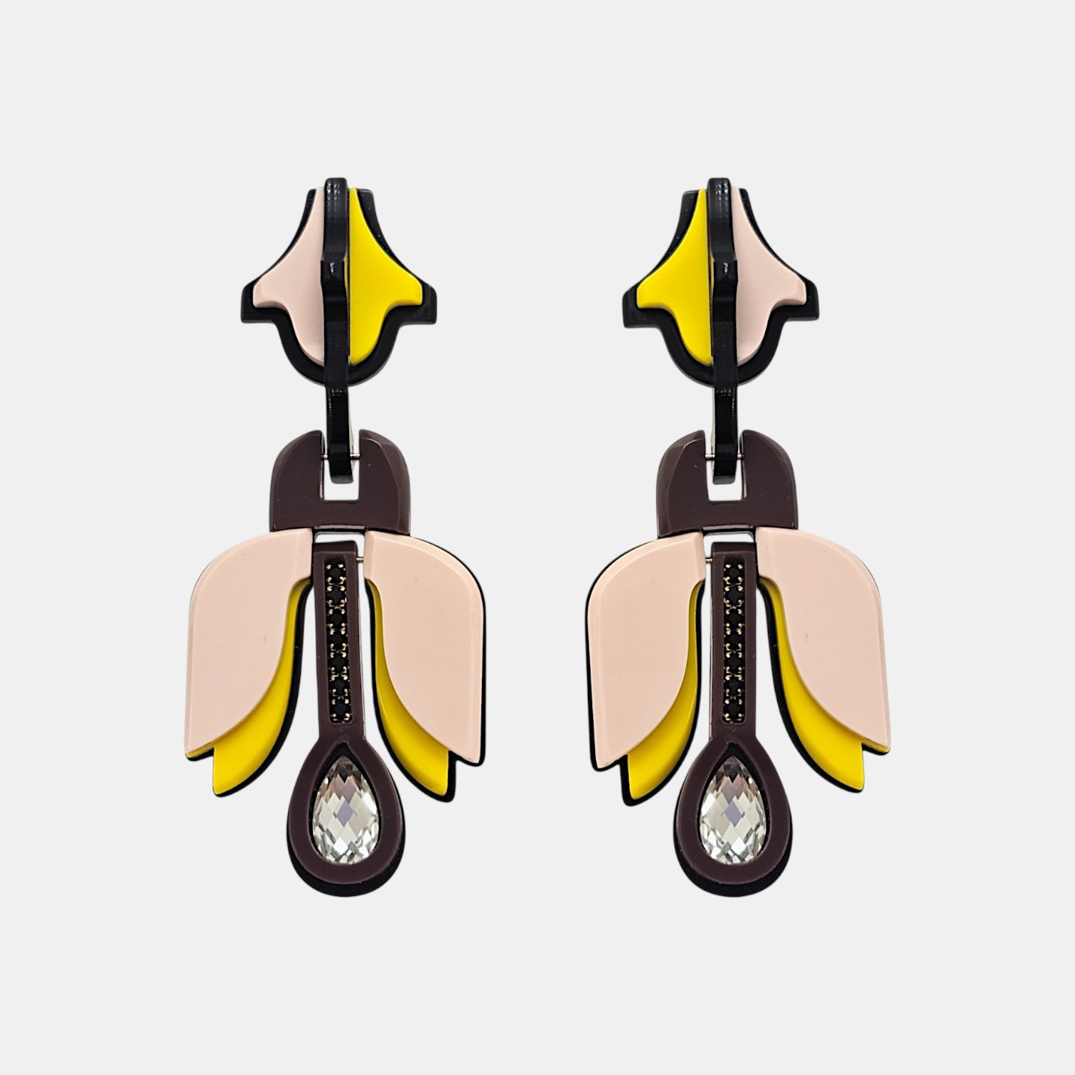 Pendientes Flor Geométrica Amarillo y Nude