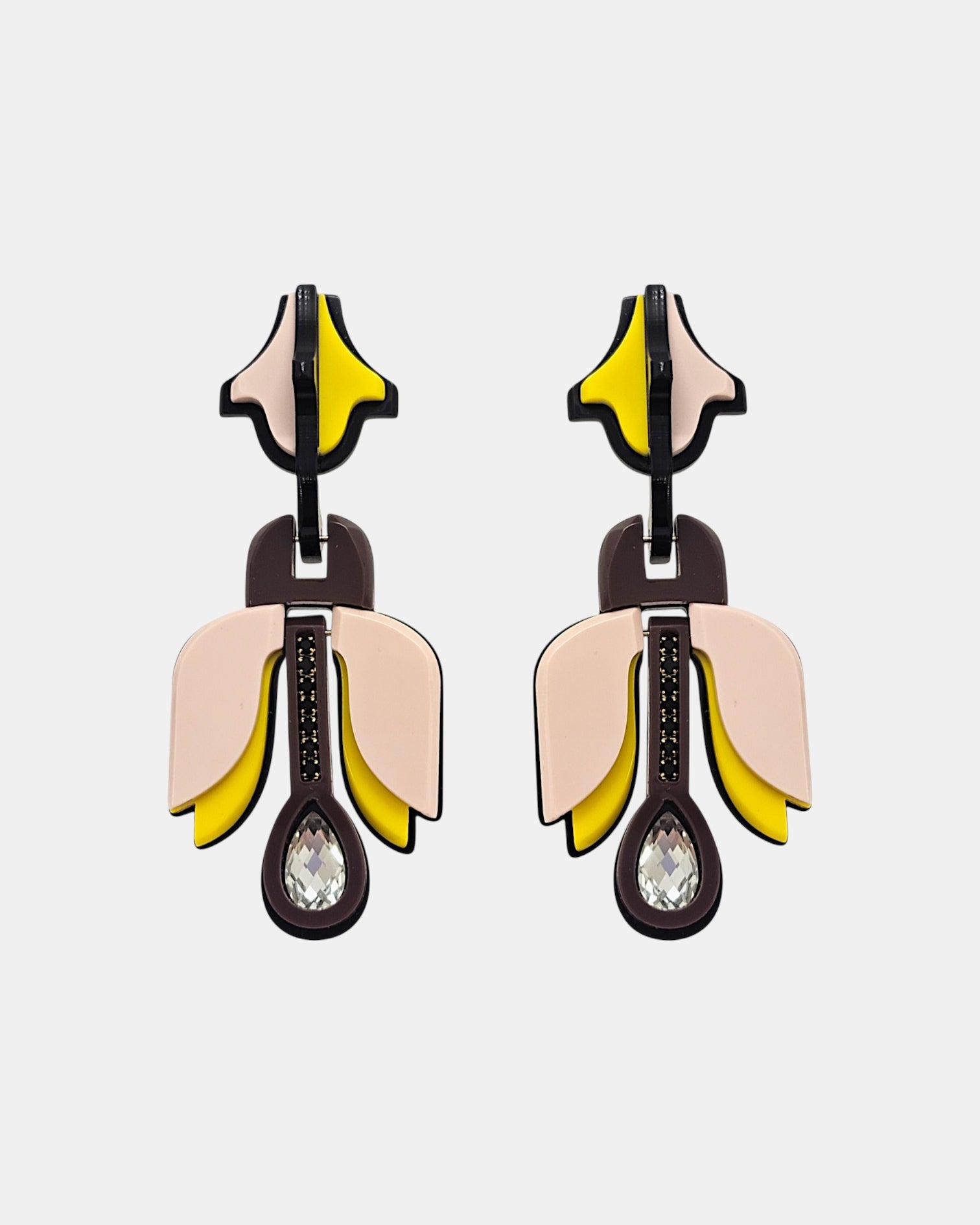 Pendientes Flor Geométrica Amarillo y Nude