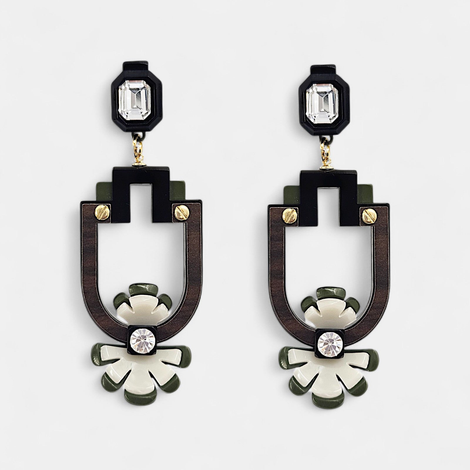 Pendientes Flor Geométrica Negro y Verde