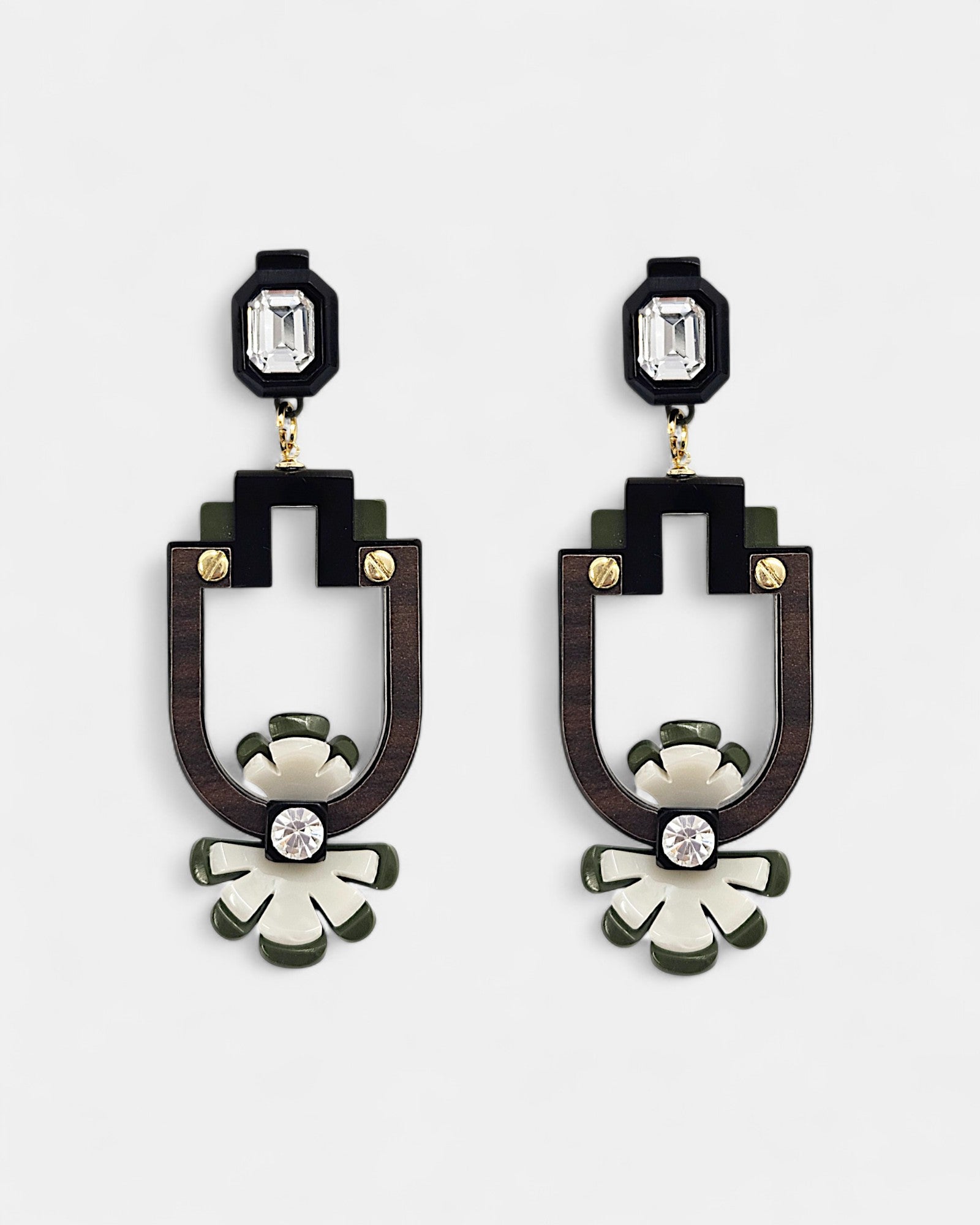 Pendientes Flor Geométrica Negro y Verde