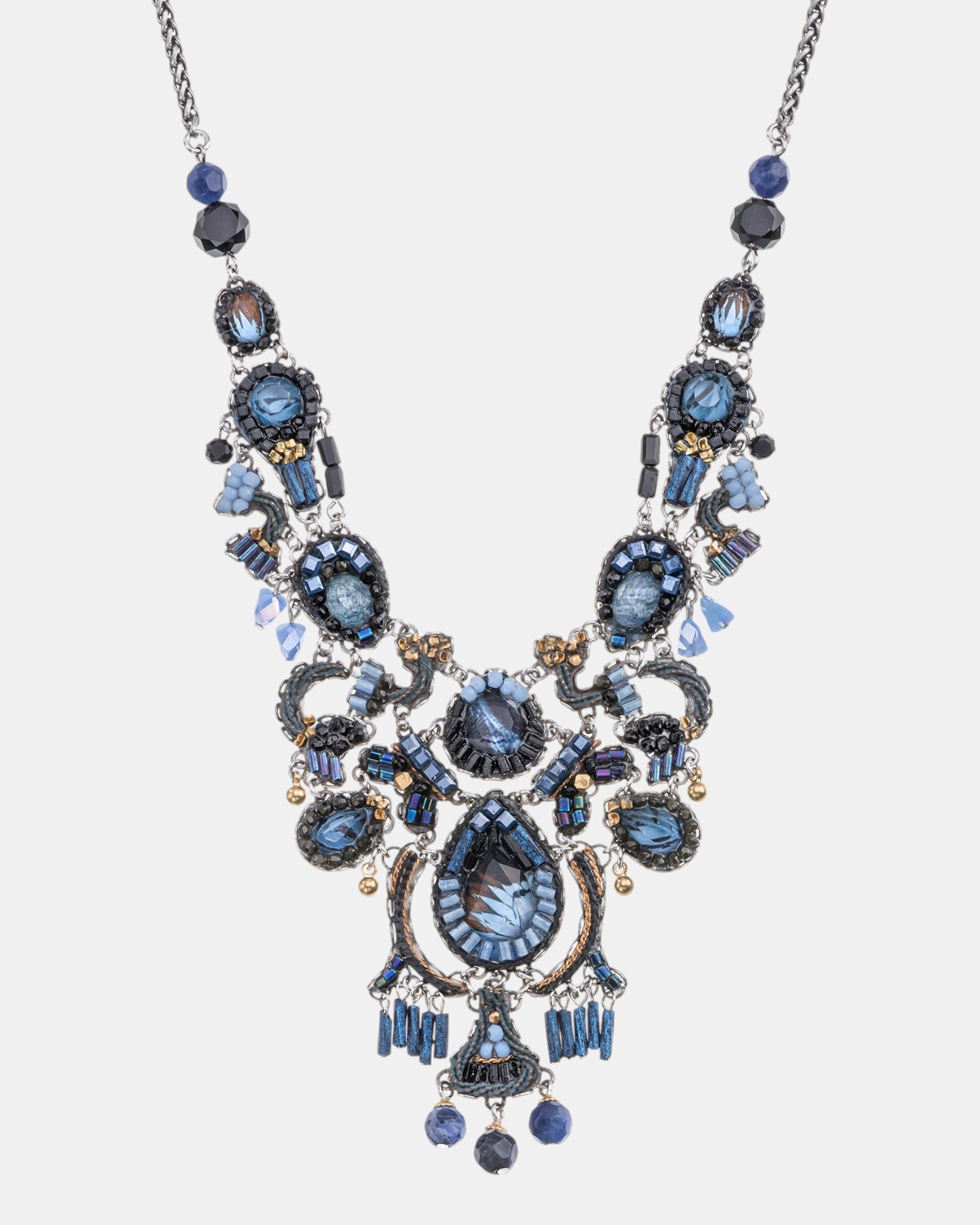 Collar artesanal Lunaria azul índigo