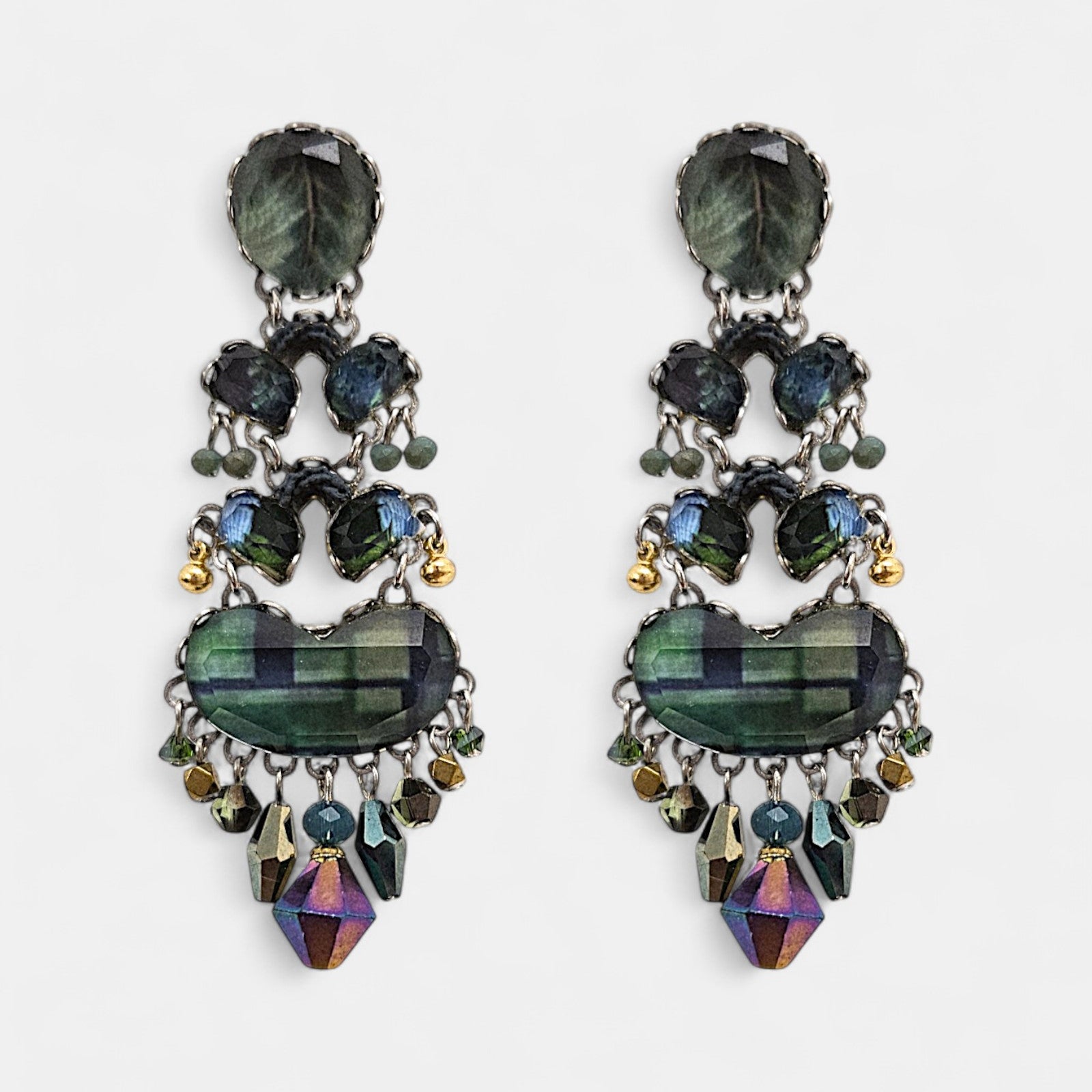 Pendientes Colgantes Verdes y Azules con Cristales