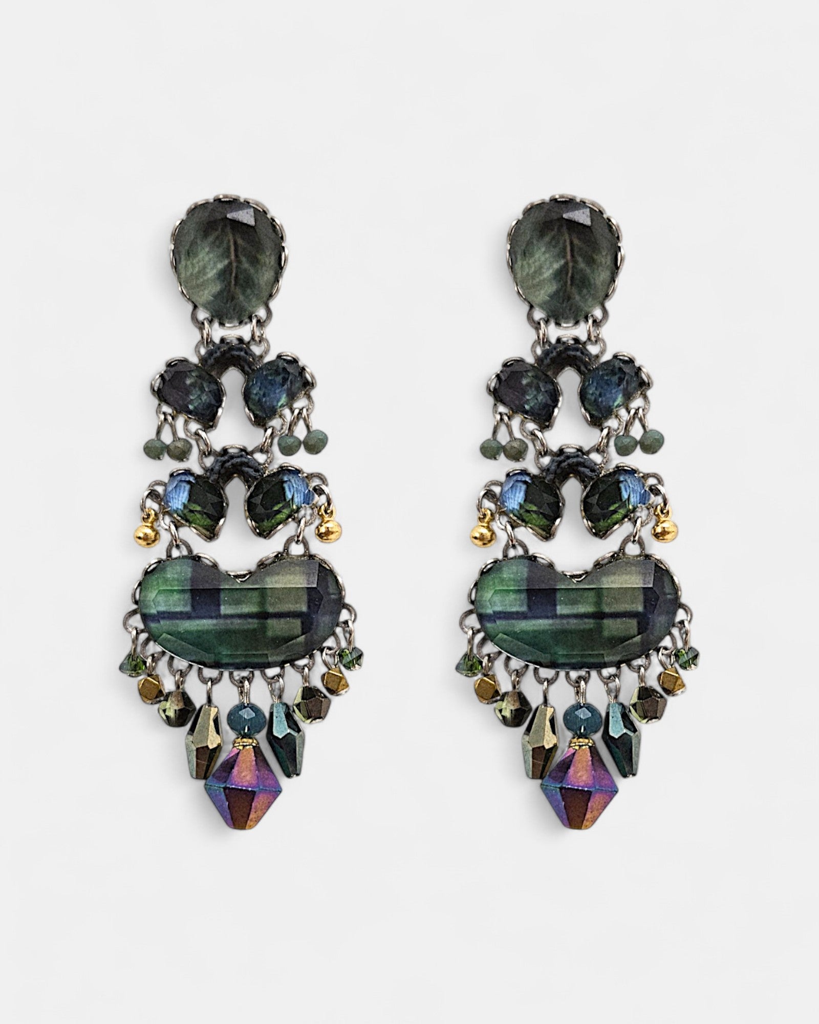 Pendientes Colgantes Verdes y Azules con Cristales