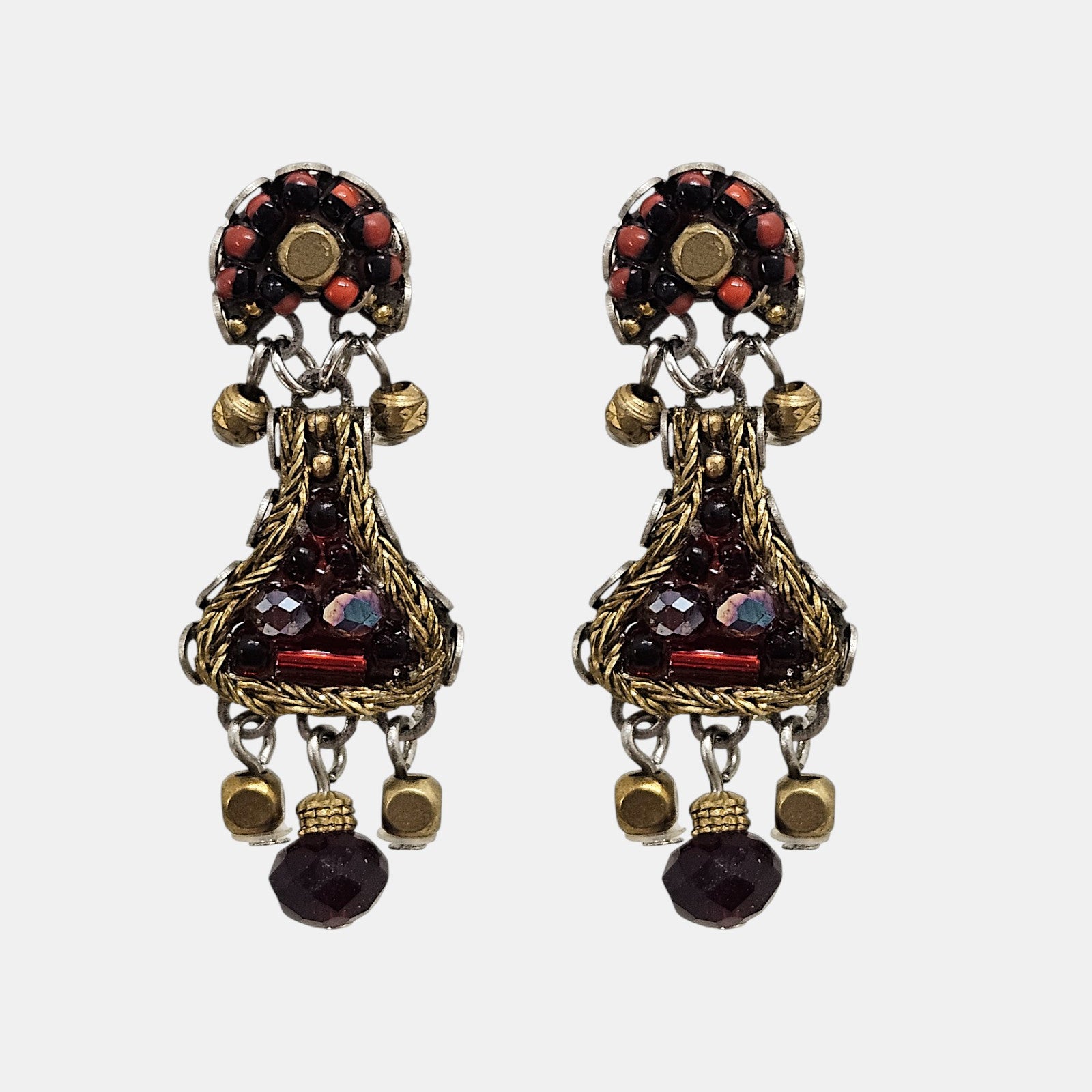 Pendientes Granate con Cristales y Detalles Dorados Claret