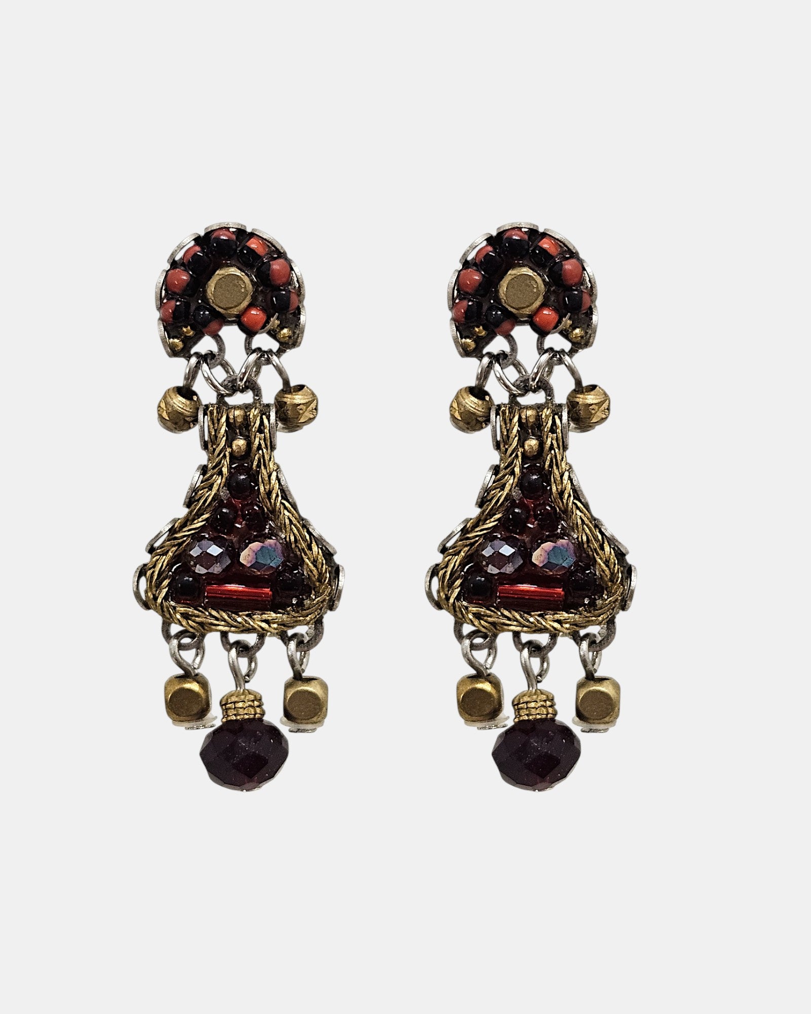 Pendientes Granate con Cristales y Detalles Dorados Claret