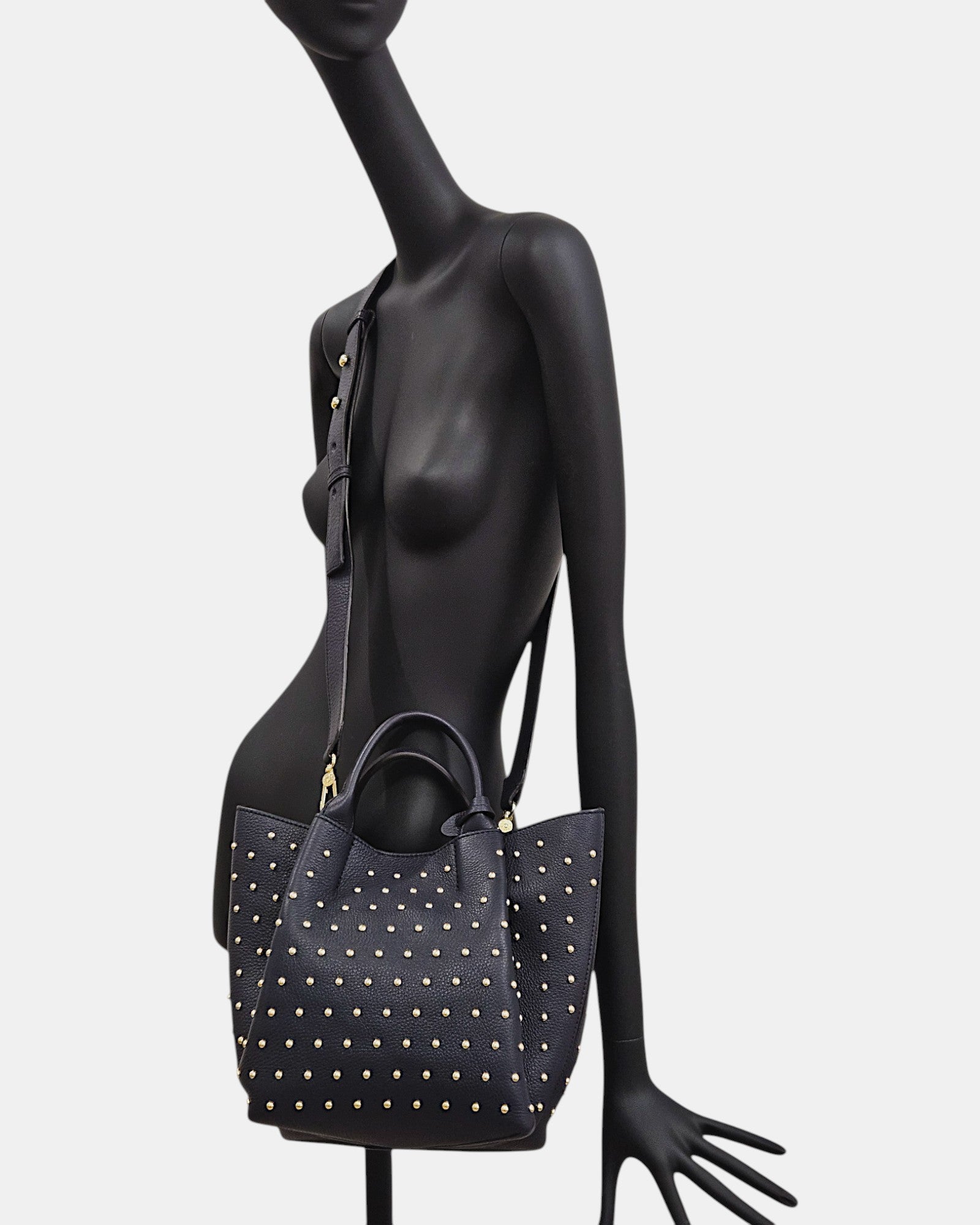 Bolso Shopper Azul Marino con Tachuelas Doradas