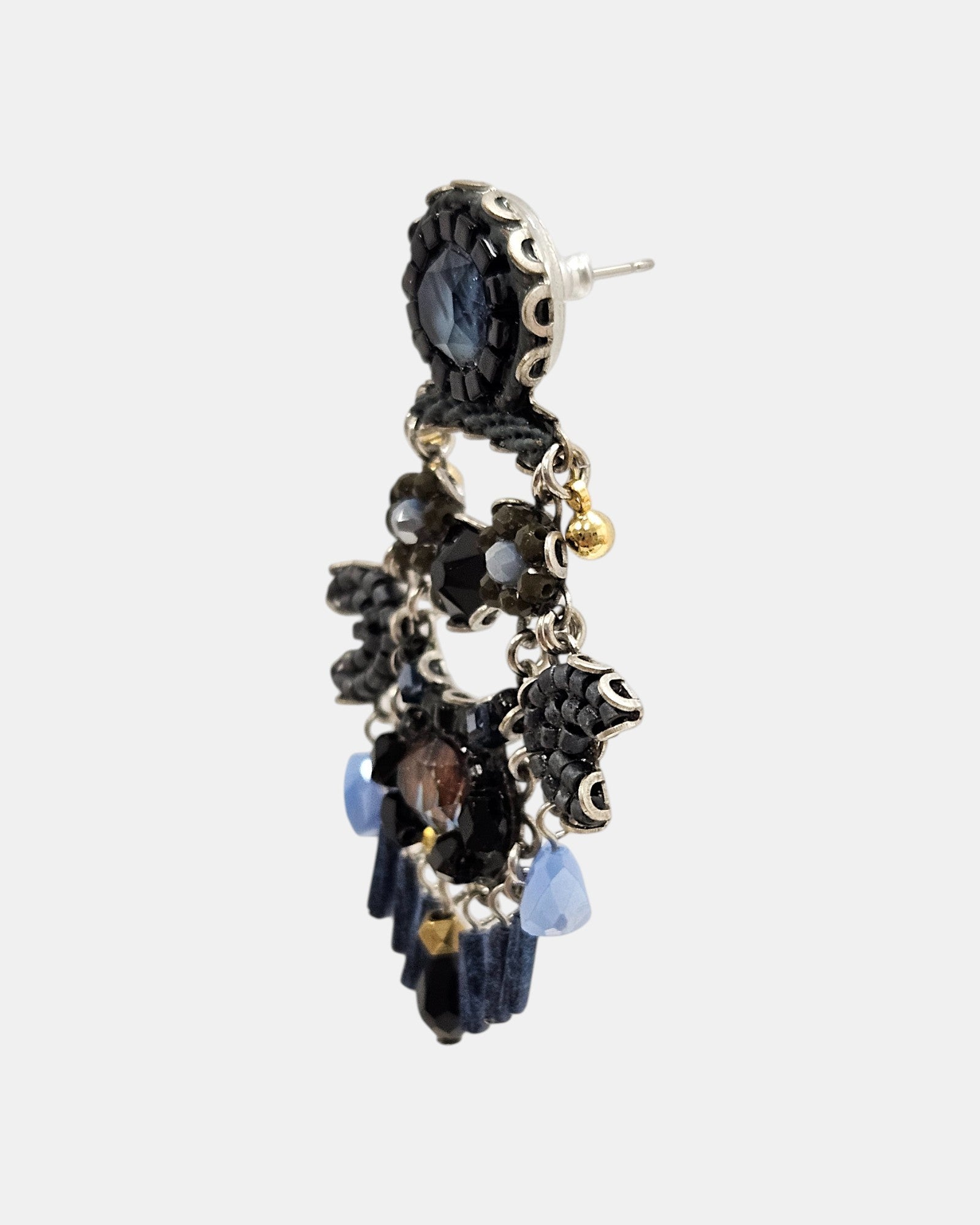 Pendientes Largos con Cristales Azules y Negros Maida