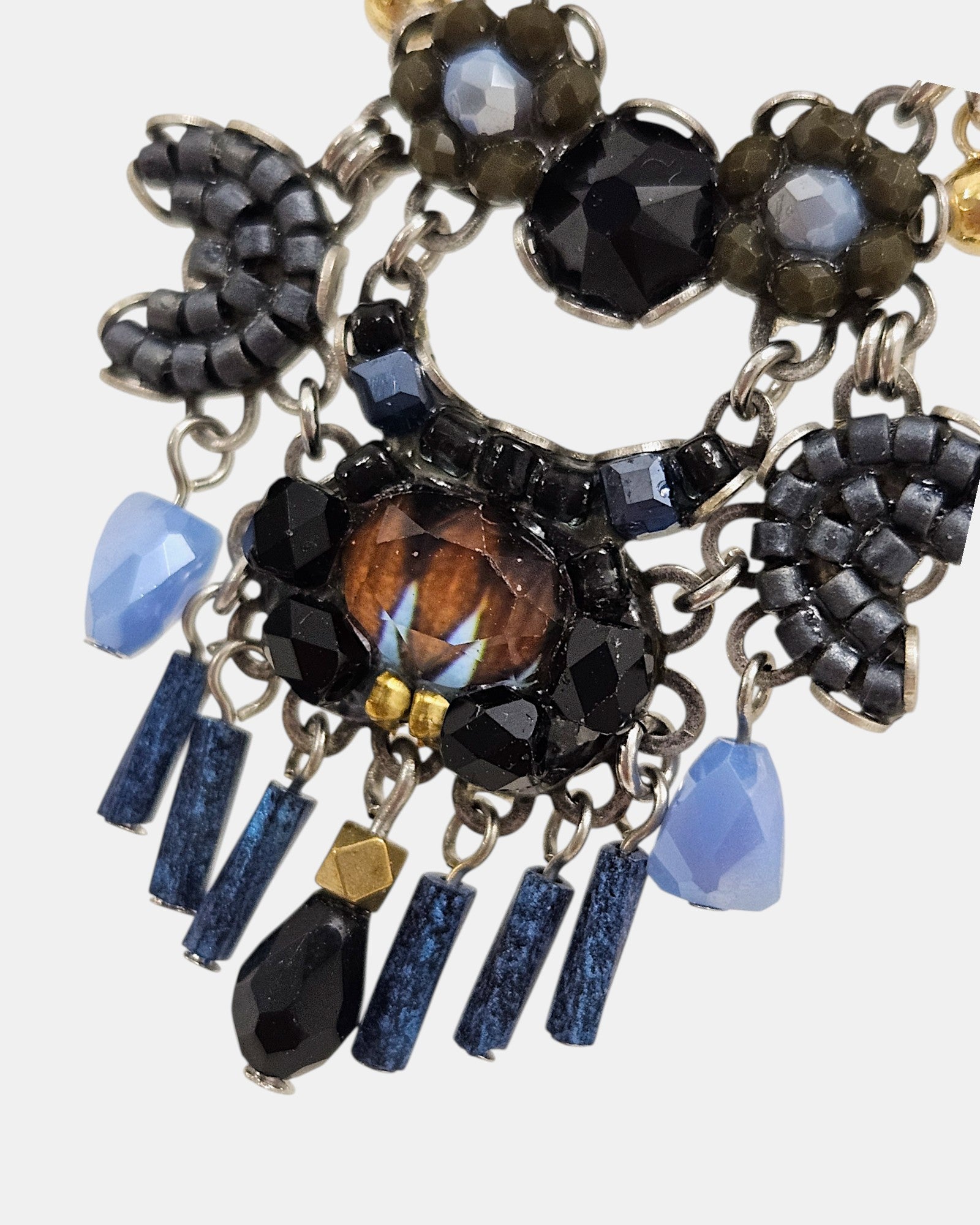 Pendientes Largos con Cristales Azules y Negros Maida