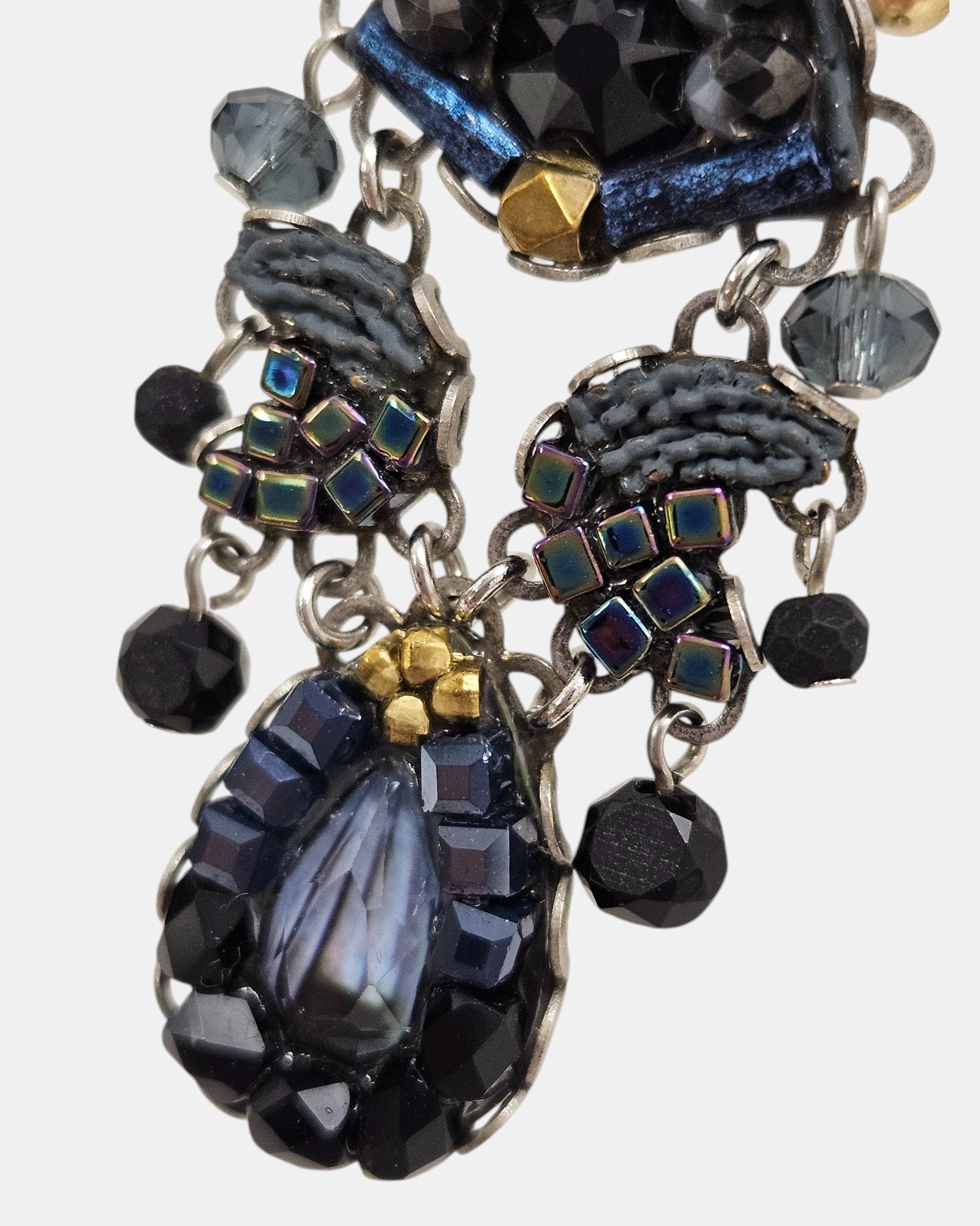 Pendientes Largos Azules con Cristales Negros Marina