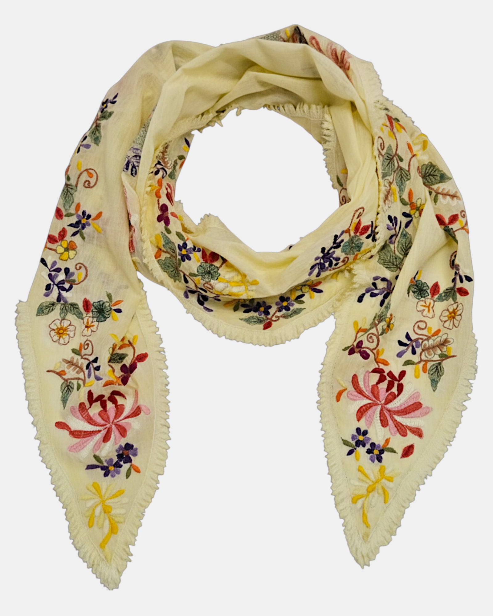 Pañuelo con Bordado Floral Artesanal Geranio amarillo