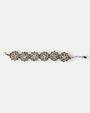 Pulsera Tataborello extendida compuesta por seis rosetones florales dorados y brillantes.