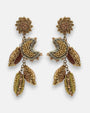 pendientes Soleil et Lune de Olivia Dar bordados a mano con soles y lunas articulados en cuentas doradas y bronce.
