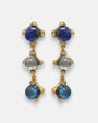 pendientes Inès Indigo de Dominique Denaive con tres cabujones esféricos en azul cobalto, plata y turquesa.
