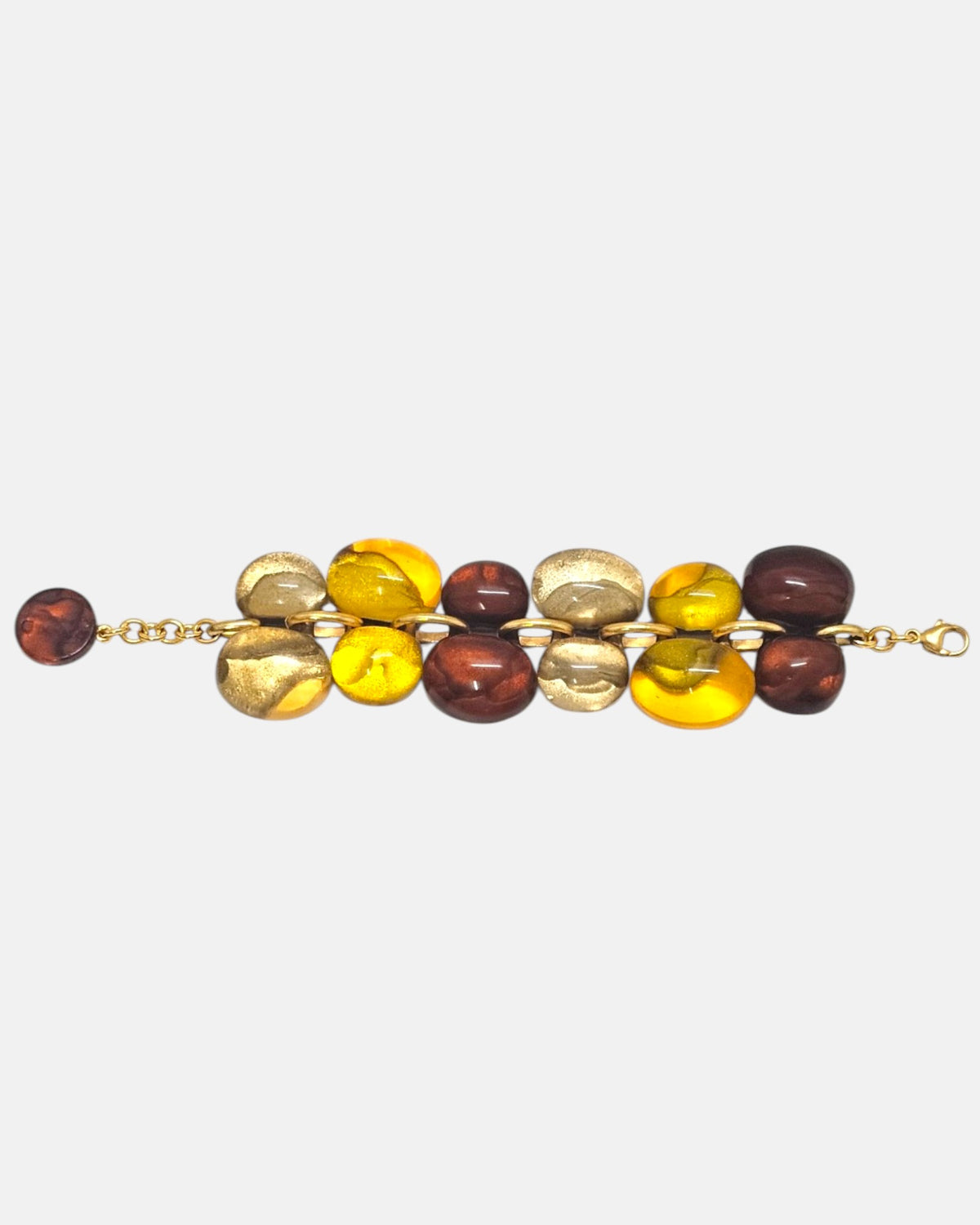 pulsera Galet Ambre de Dominique Denaive en resina artesanal con cuentas orgánicas en miel, granate y champán.