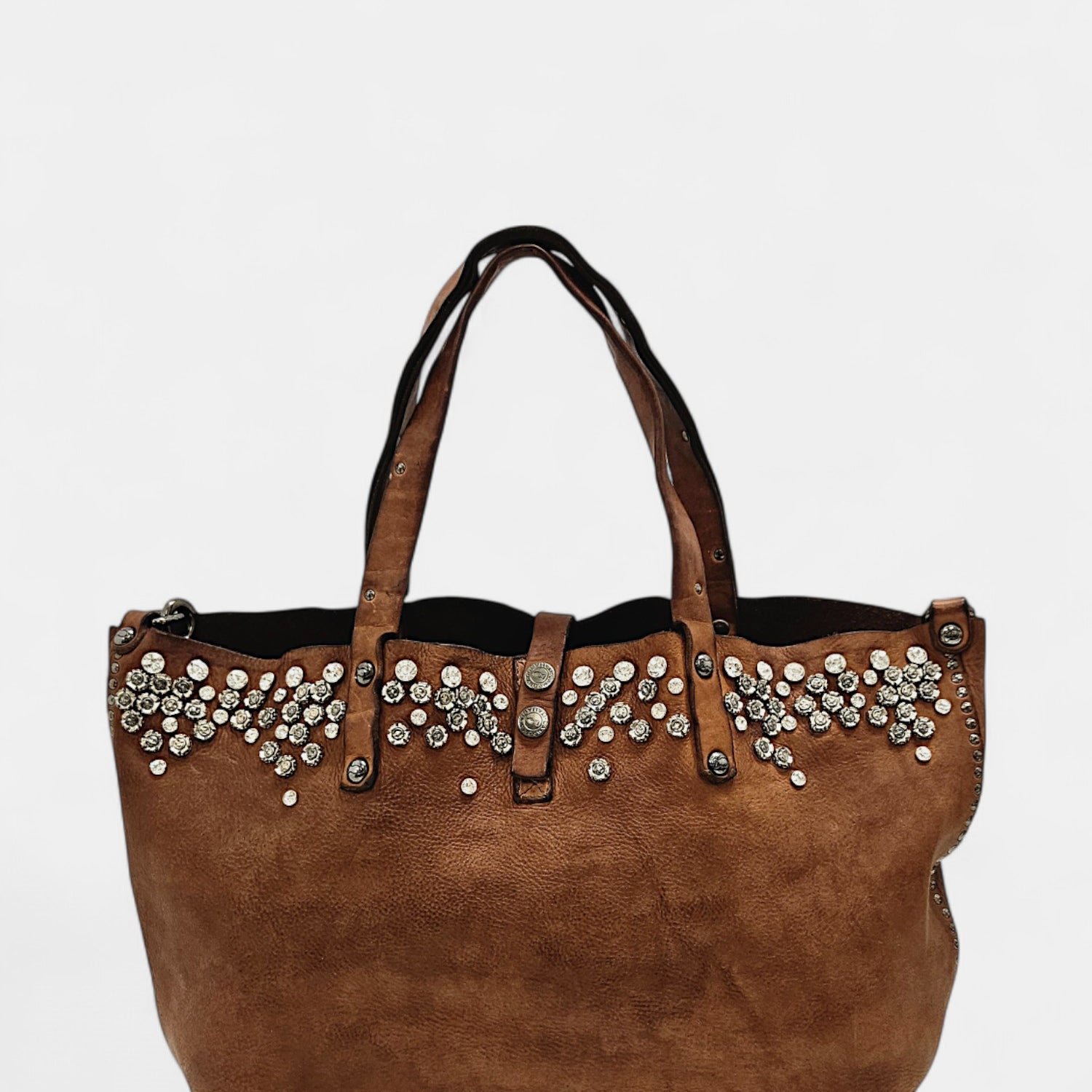 Bolso piel marrón Bella di Note con tachas y cristal