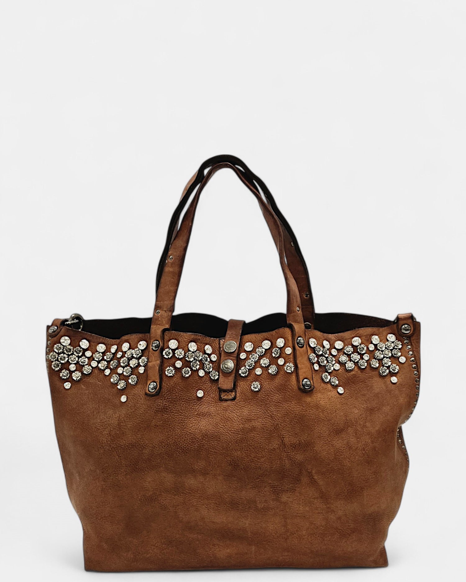 Bolso piel marrón Bella di Note con tachas y cristal