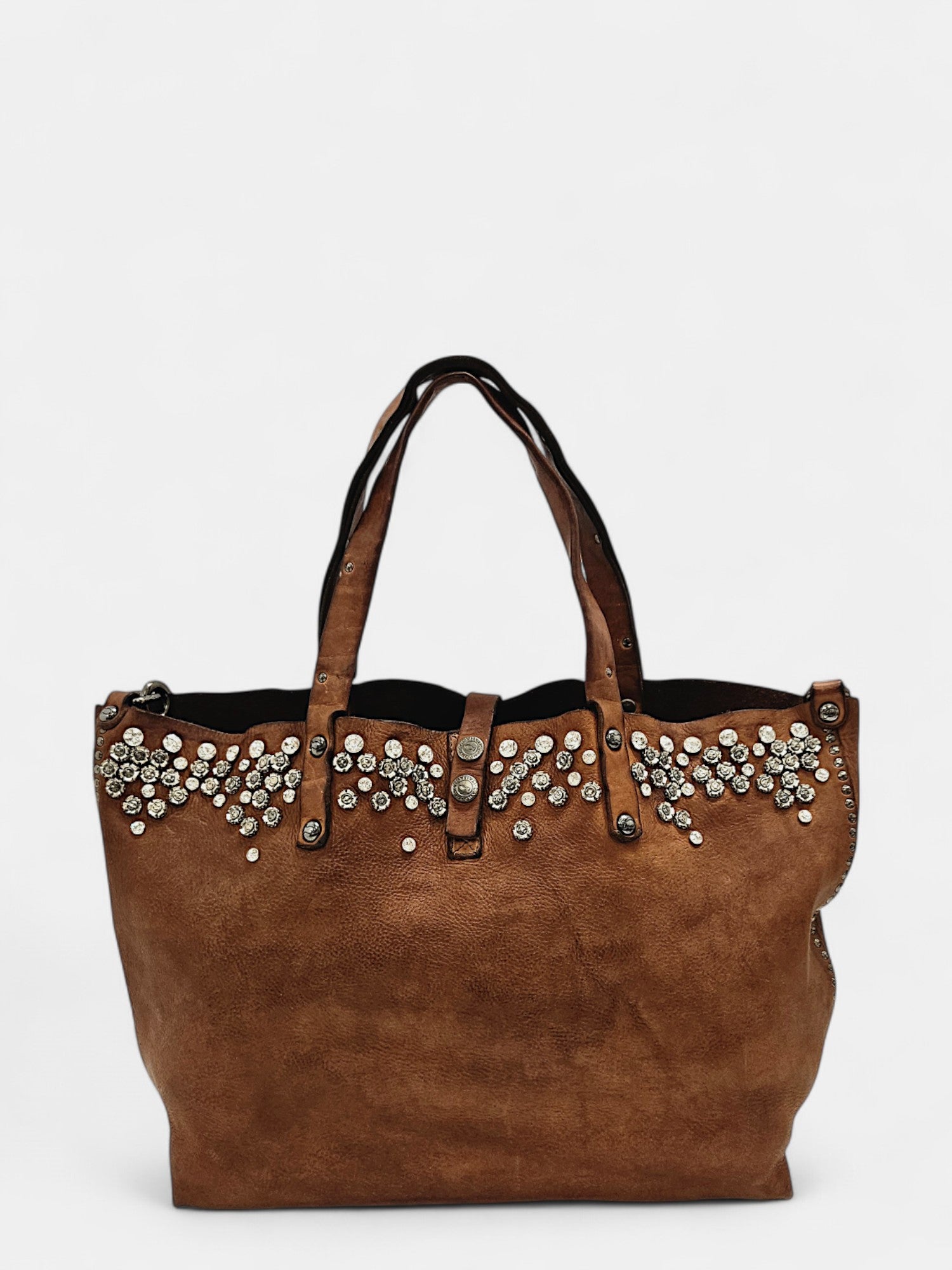 Bolso piel marrón Bella di Note con tachas y cristal