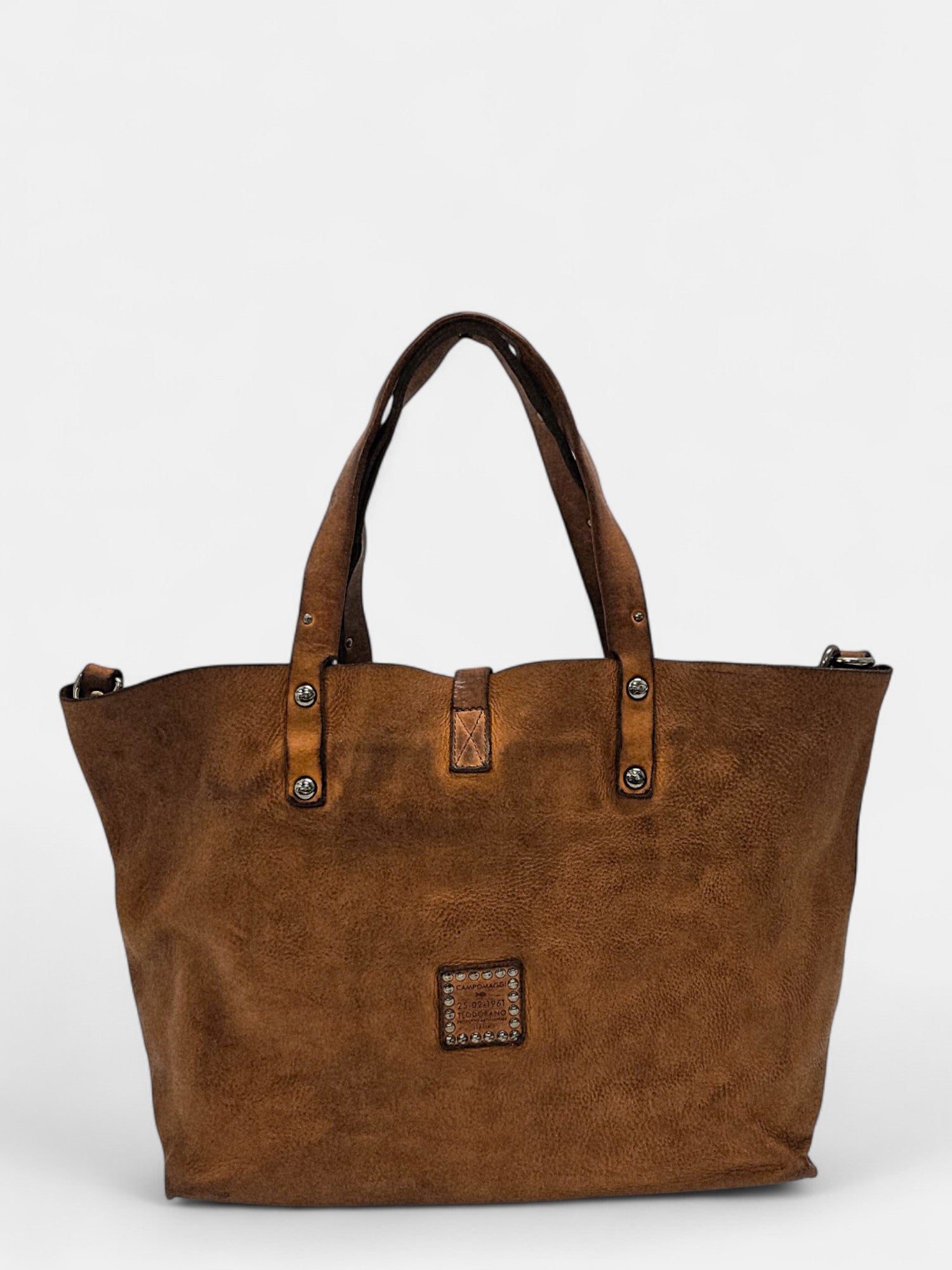 Bolso piel marrón Bella di Note con tachas y cristal