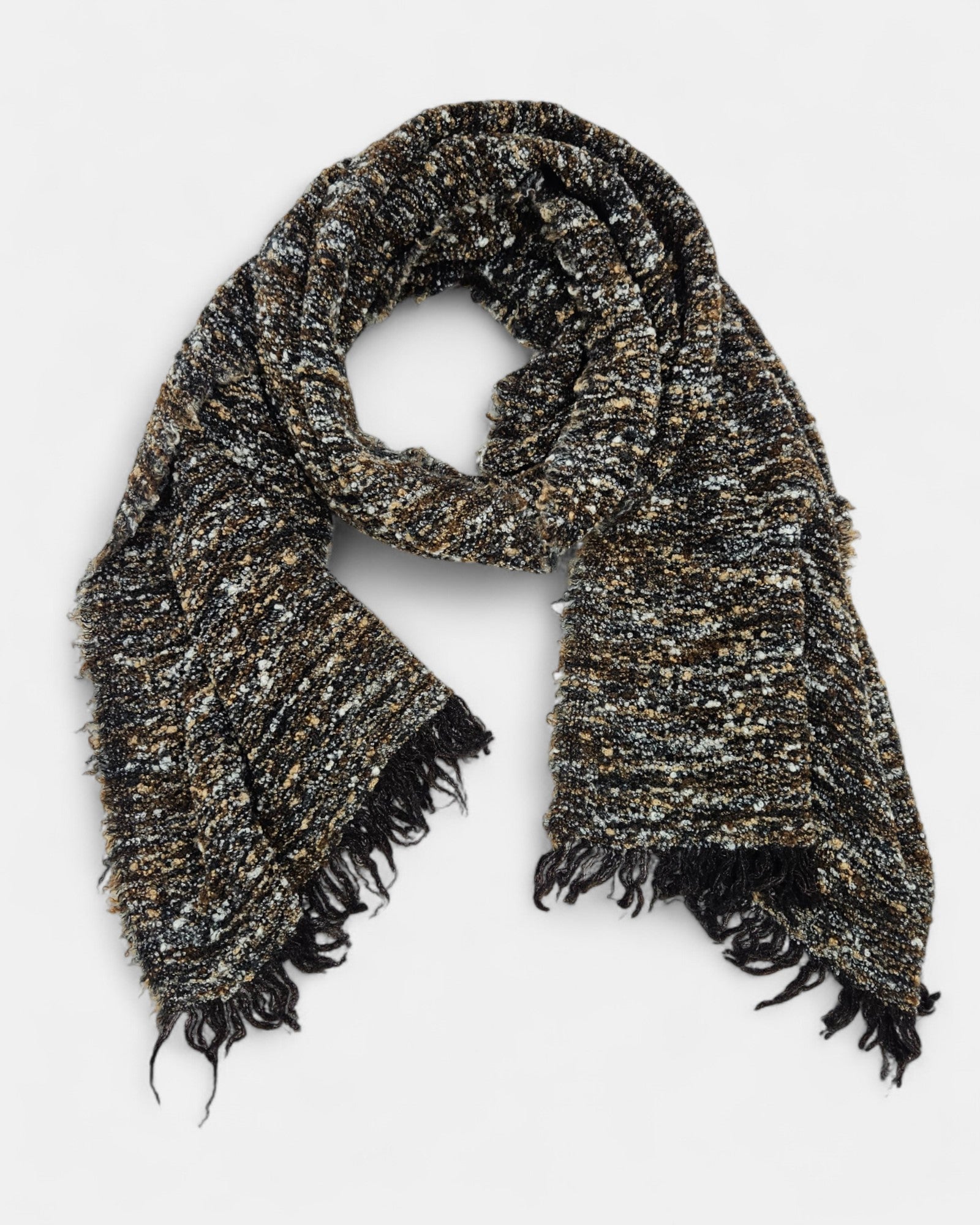 Fular “Nery” Faliero Sarti bouclé otoñal en marrón y gris oscuro