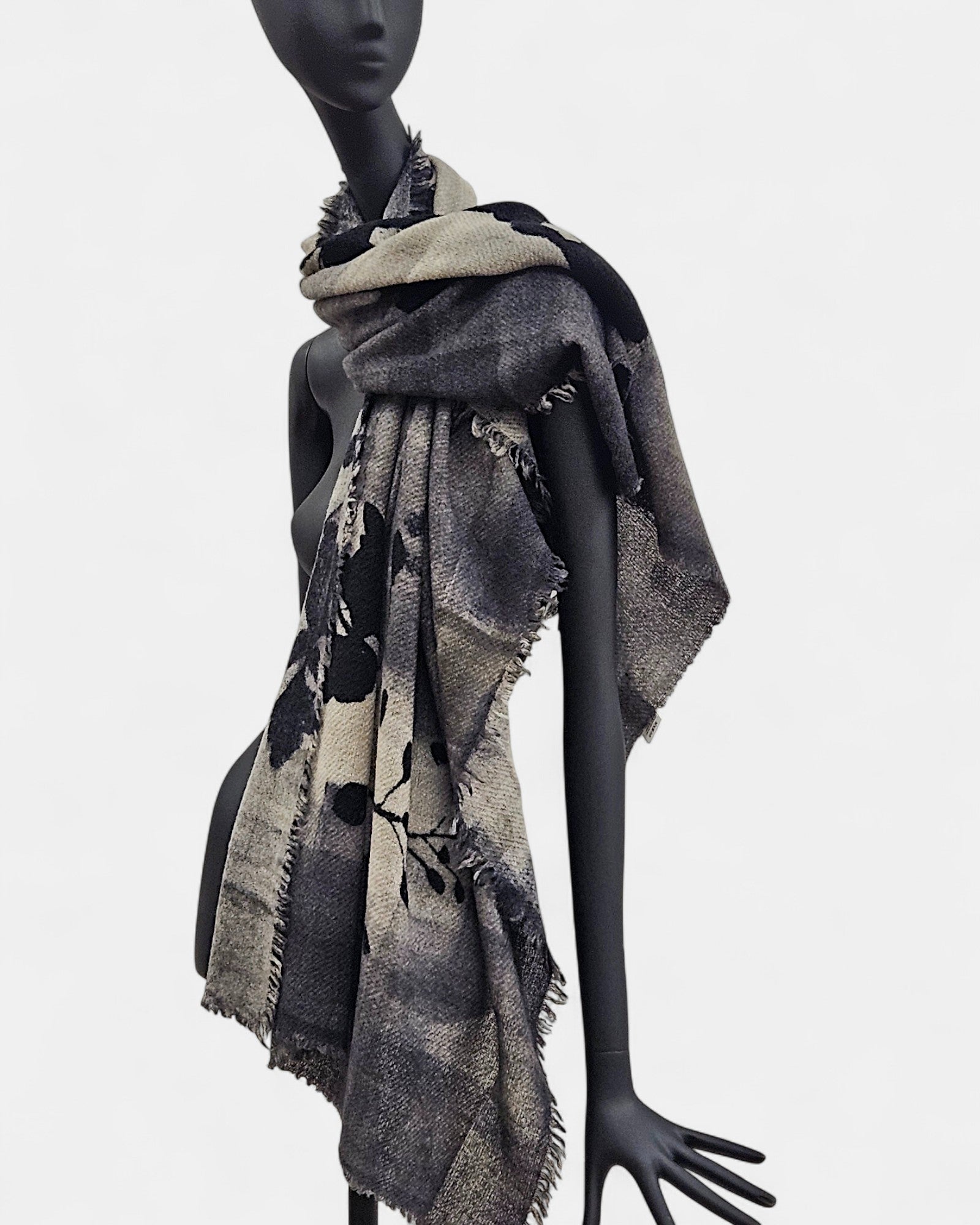 Fular floral Cashmere y lana gris Marlon