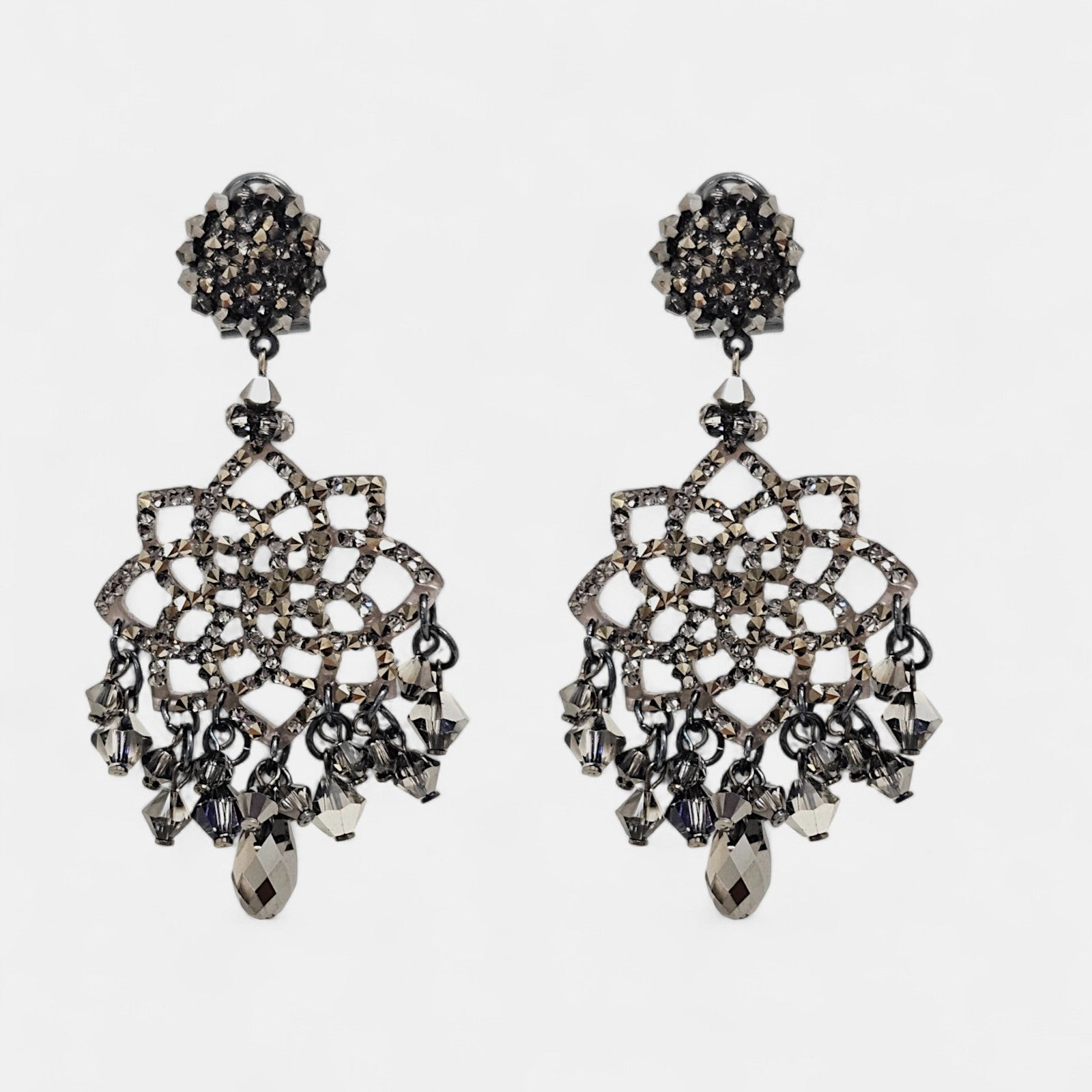 Pendientes Nocturna en filigrana con cristales ahumados facetados