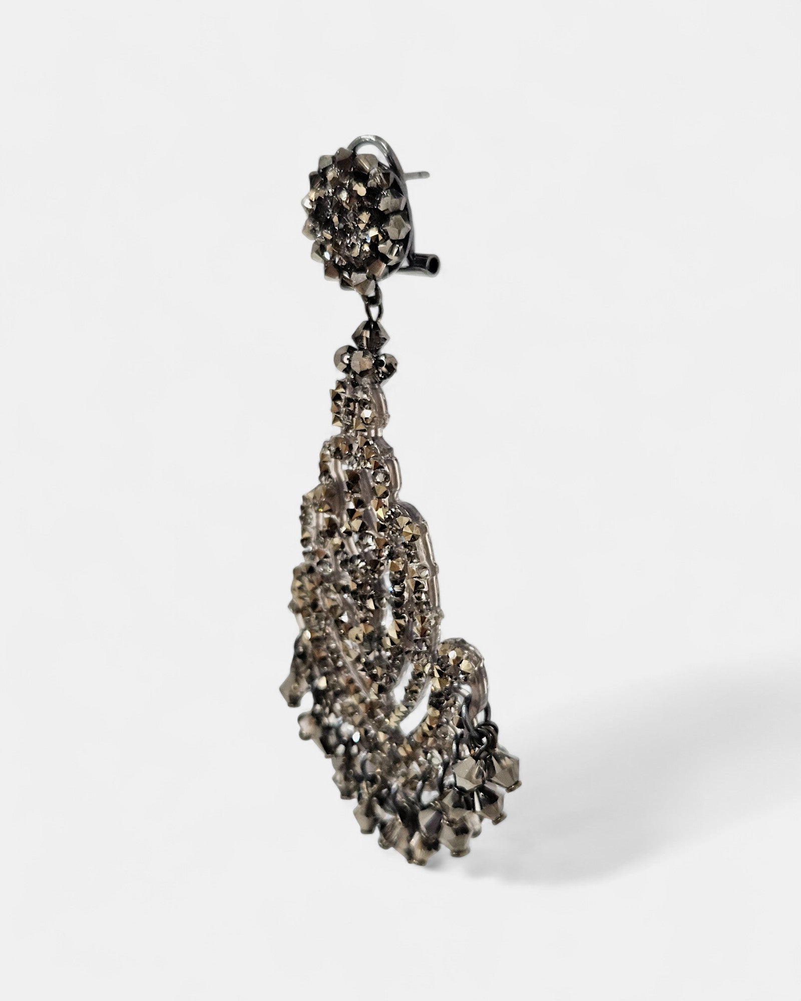 Arabesque earrings in dark filigree with smoky faceted crystals