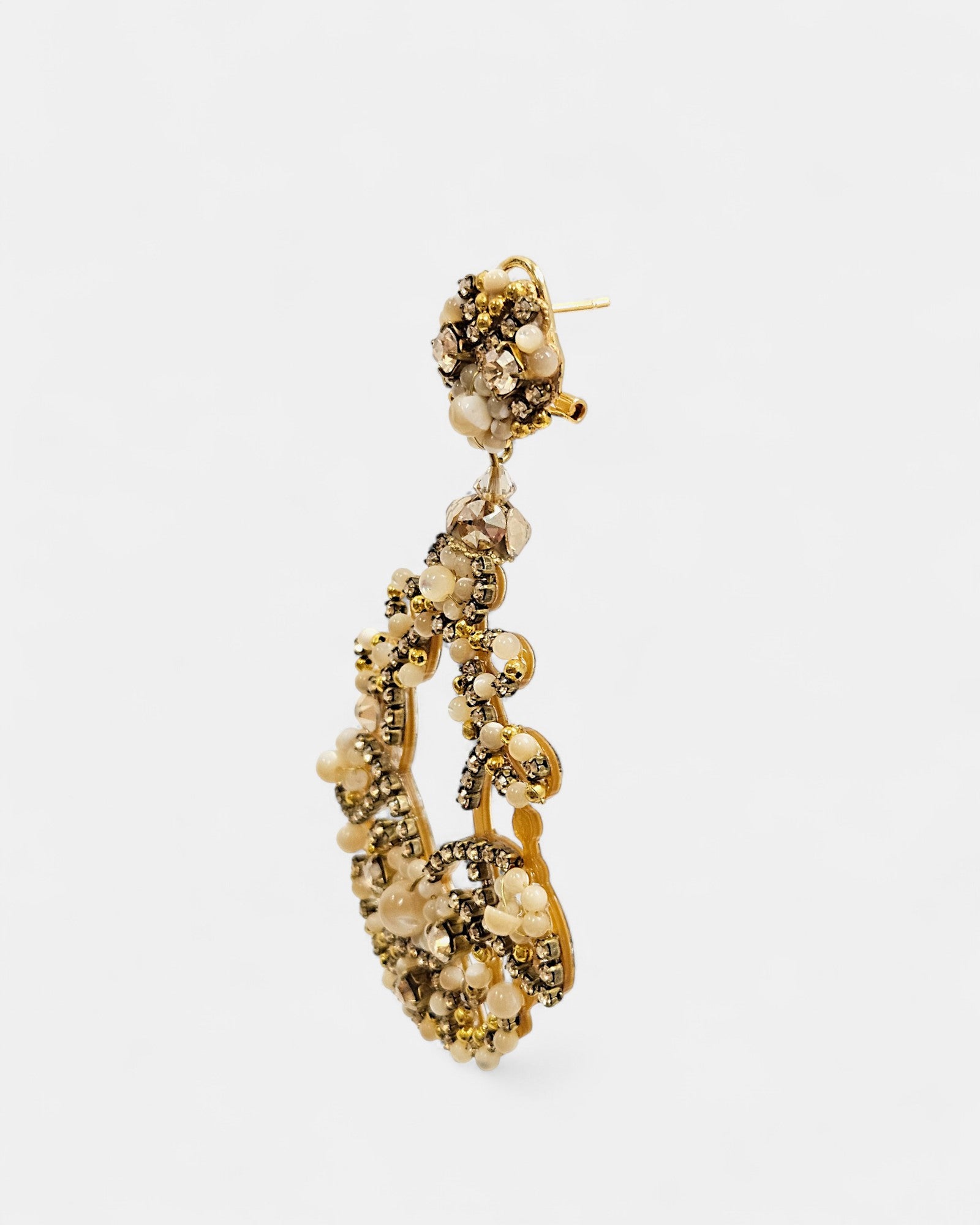 Regina Baroque Earrings with Pearls and Gold Crystals