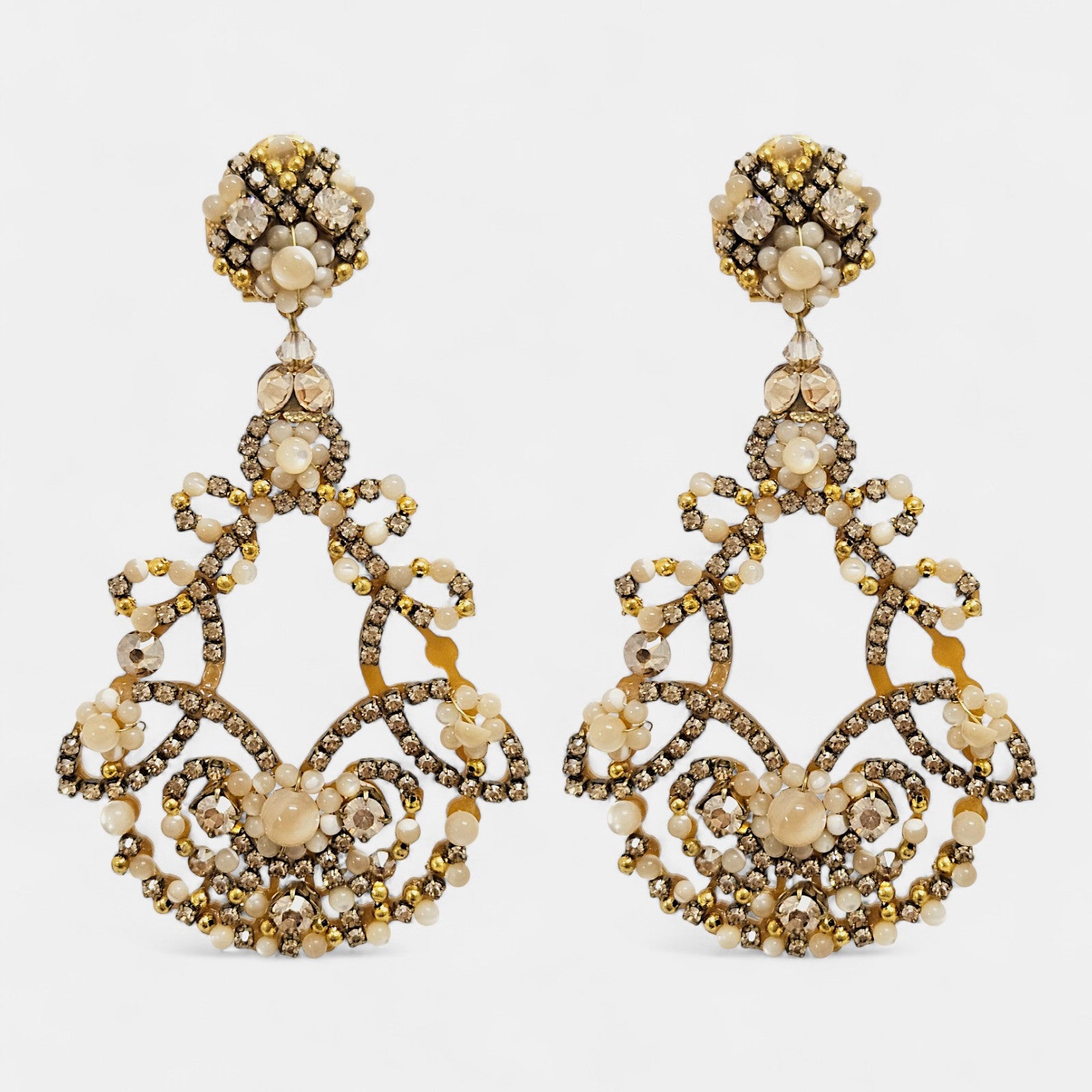 Regina Baroque Earrings with Pearls and Gold Crystals
